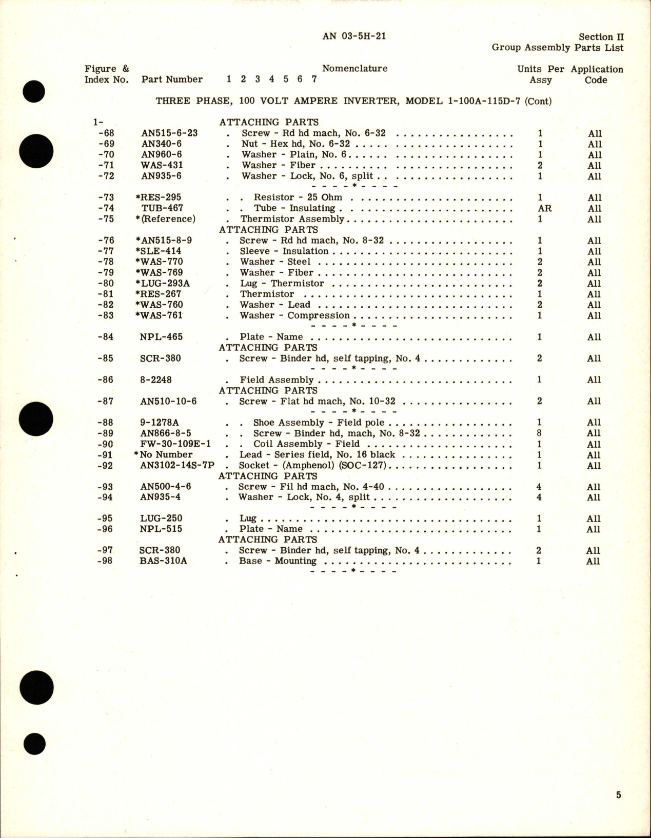 Sample page 7 from AirCorps Library document: Parts Catalog for Inverter - 100 VA - Models 1-100A-115D, 1-100A-115D-7, and 1-100A-115D-6