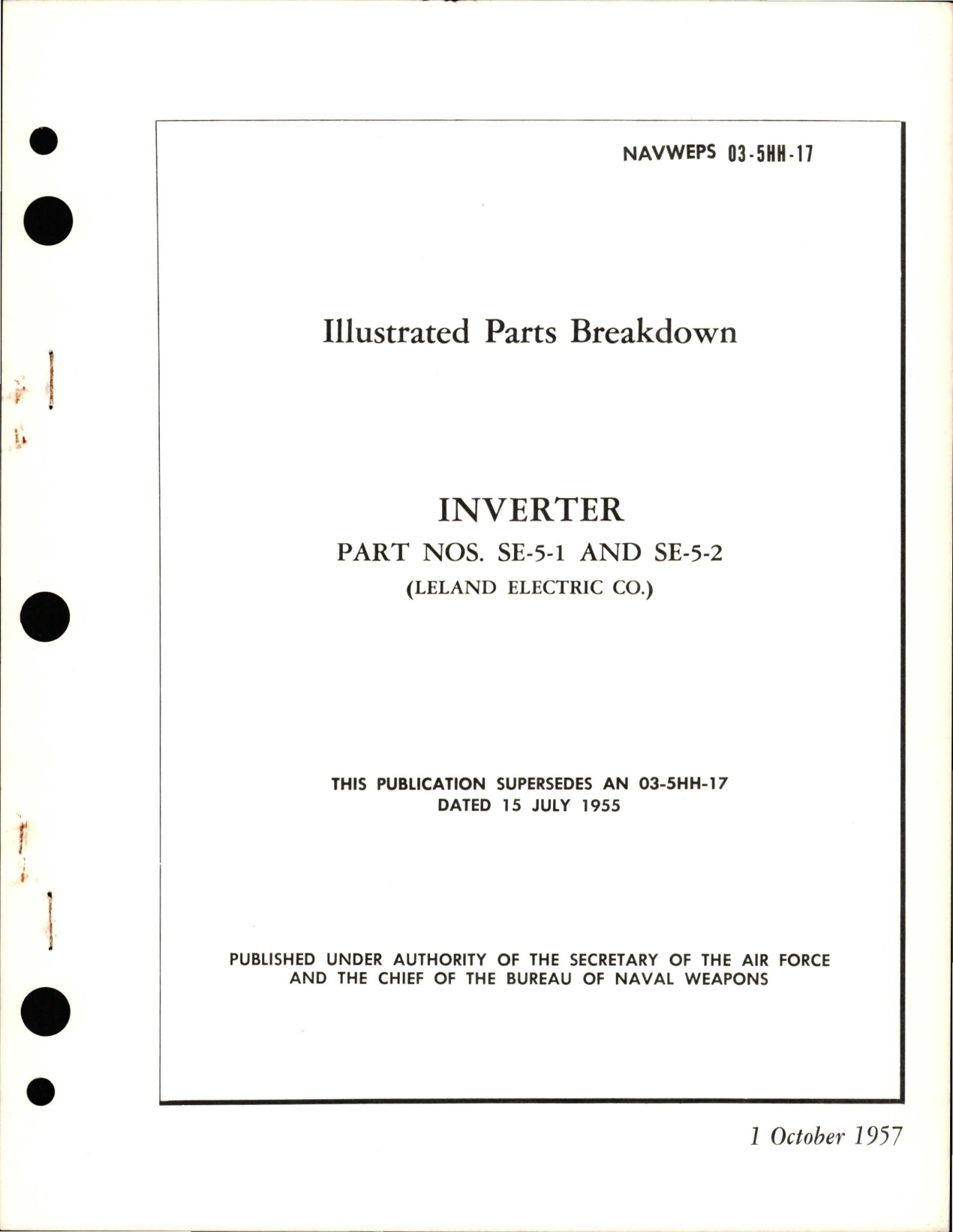 Sample page 1 from AirCorps Library document: Illustrated Parts Breakdown for Inverter - Parts SE-5-1 and SE-5-2
