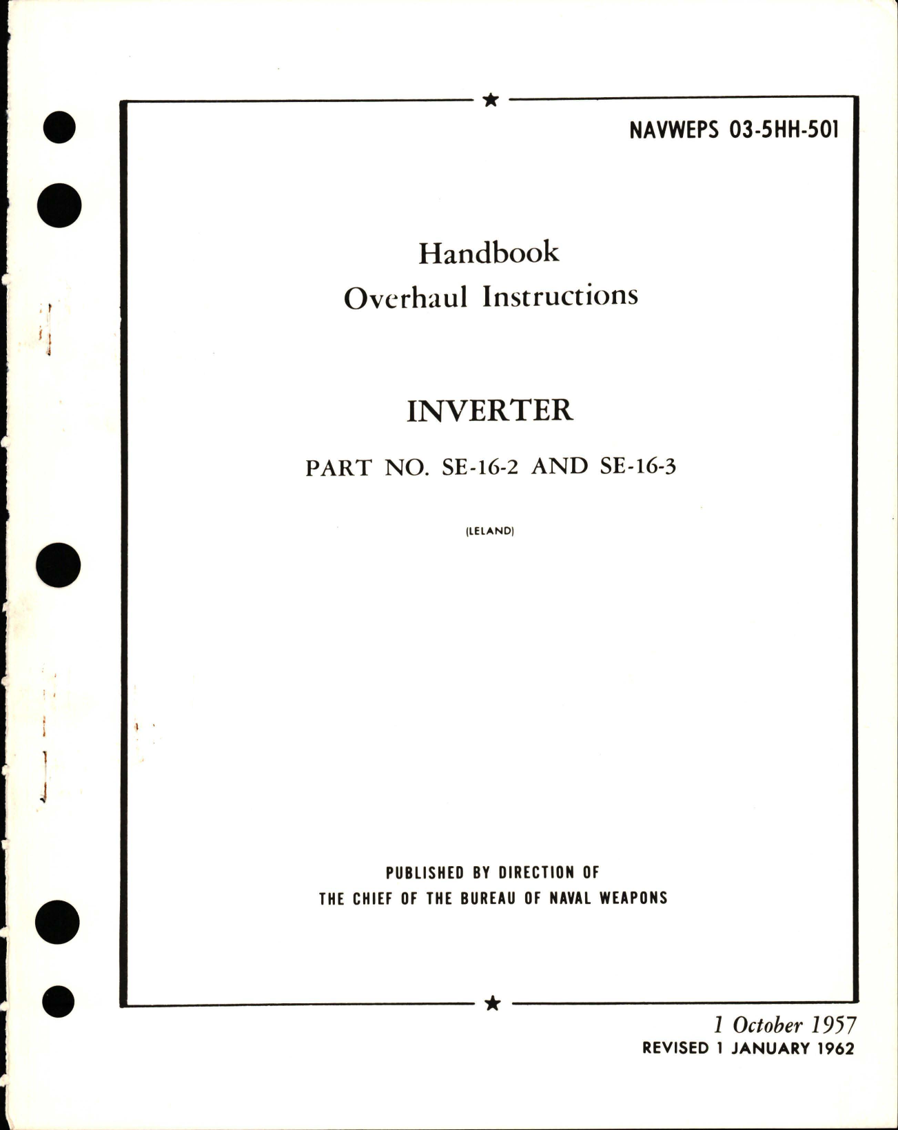 Sample page 1 from AirCorps Library document: Overhaul Instructions for Inverter - Part SE-16-2 and SE-16-3