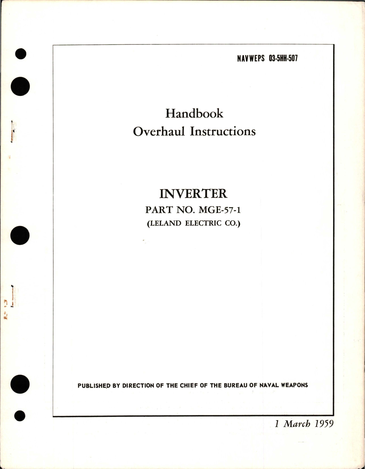 Sample page 1 from AirCorps Library document: Overhaul Instructions for Inverter - Part MGE-57-1