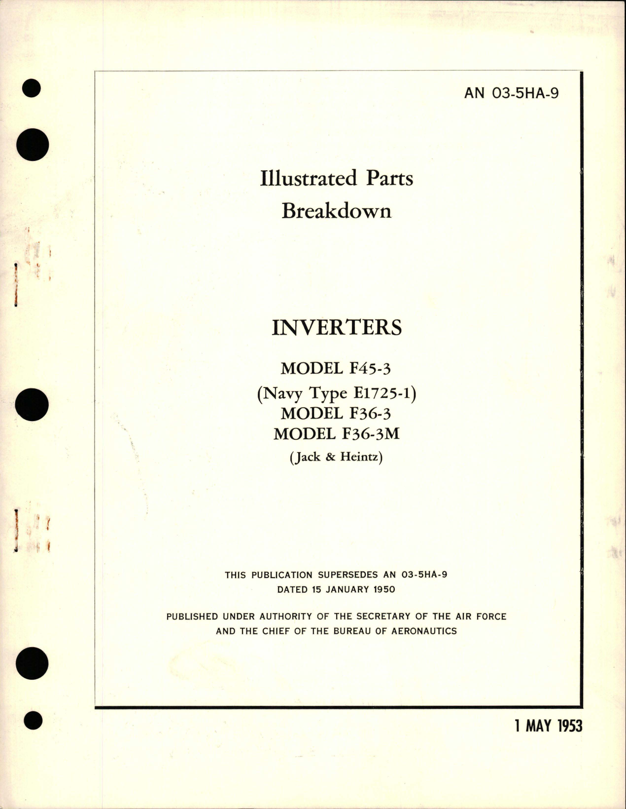 Sample page 1 from AirCorps Library document: Illustrated Parts Breakdown for Inverters - Models F45-3, F36-3, F36-3M