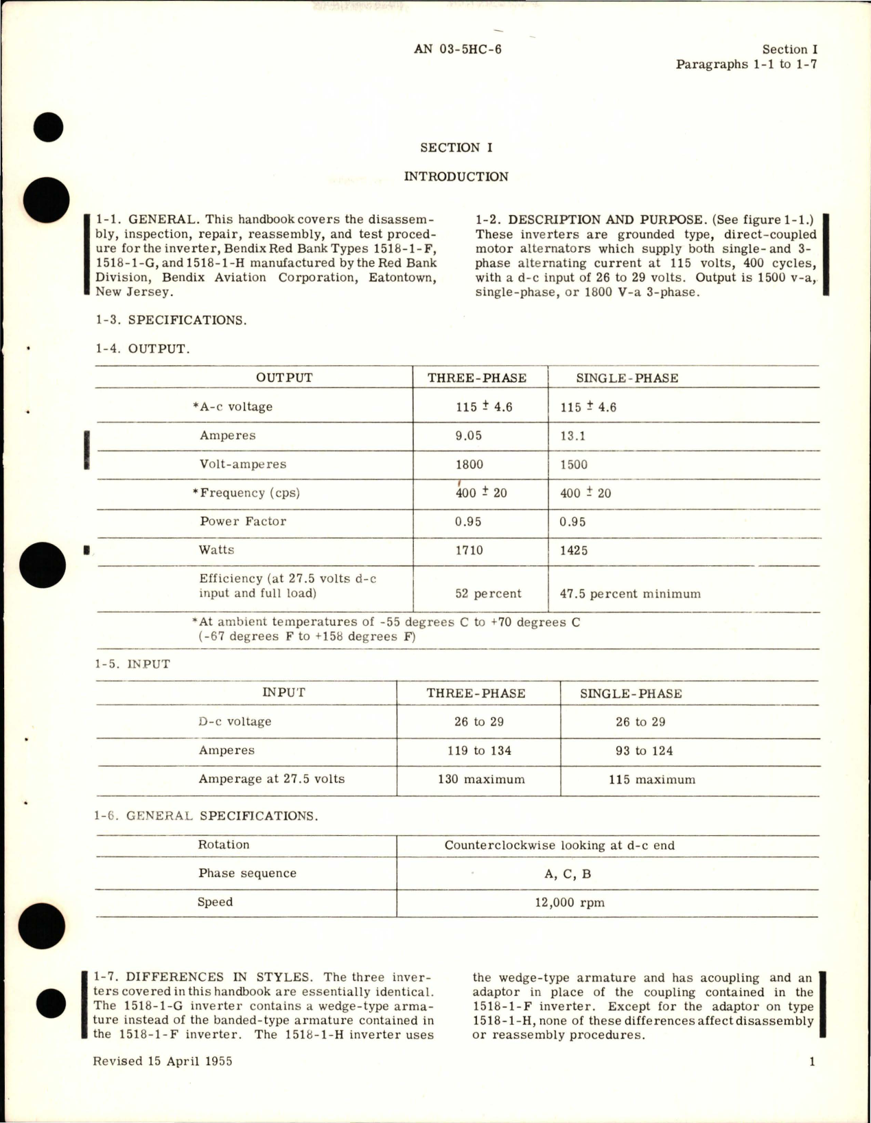 Sample page 5 from AirCorps Library document: Overhaul Instructions for Inverter - Models 1518-1-F, -G, -H