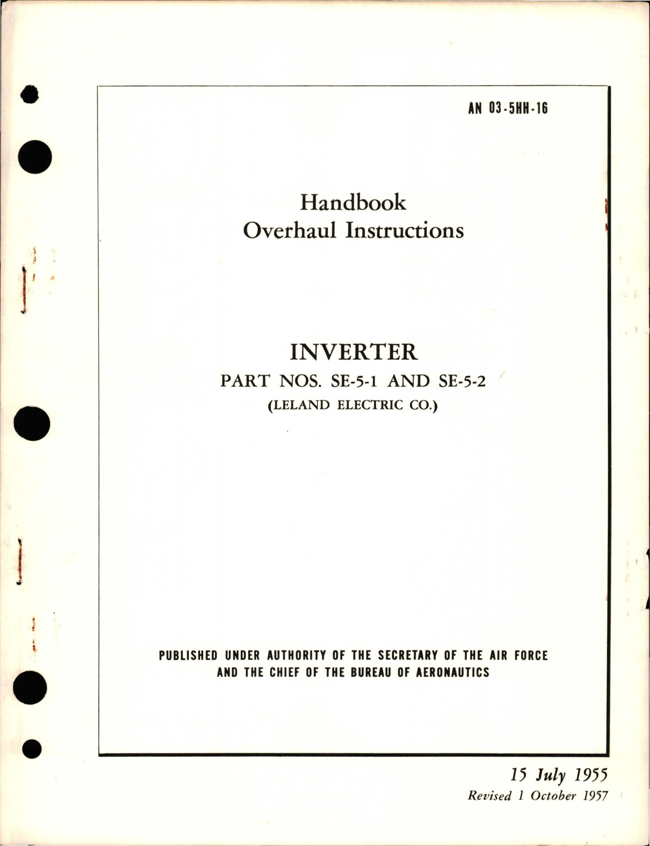 Sample page 1 from AirCorps Library document: Overhaul Instructions for Inverter - Parts SE-5-1 and SE-5-2