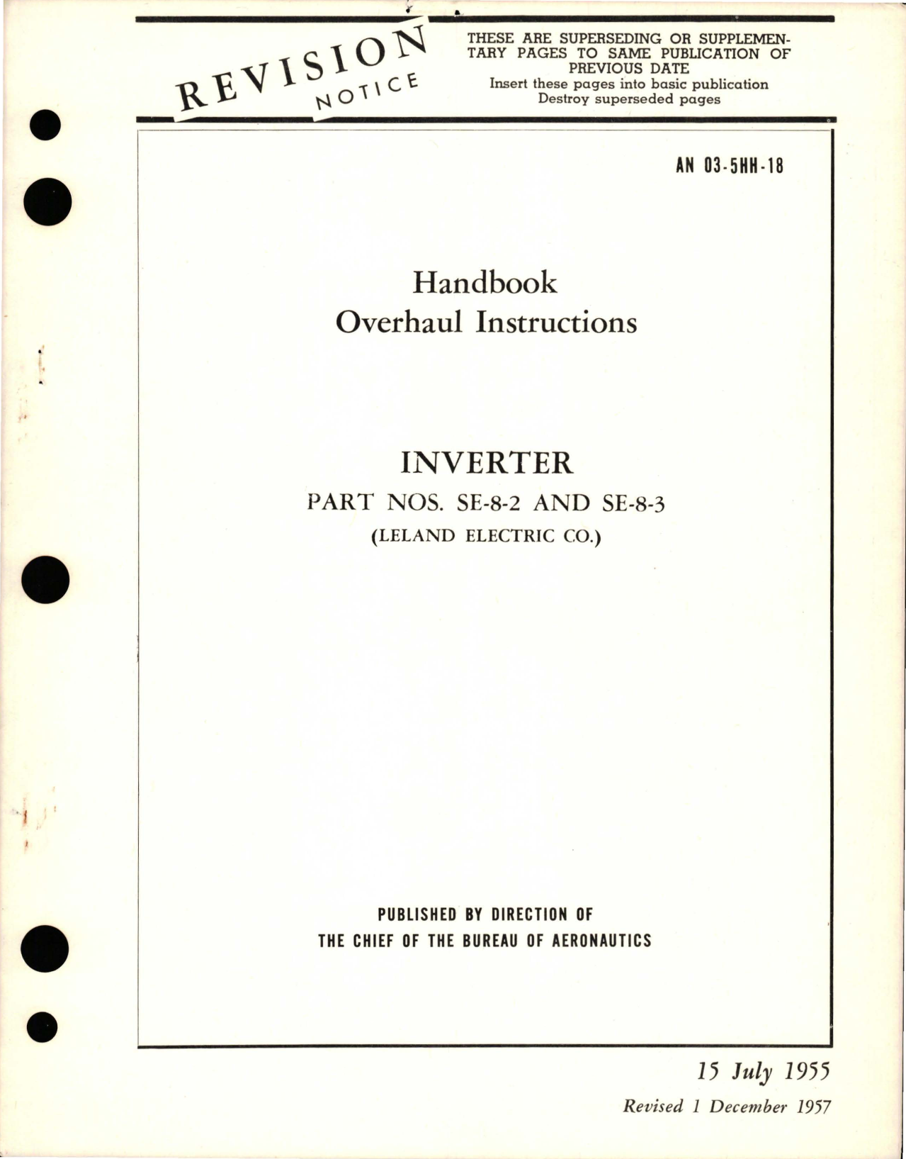 Sample page 1 from AirCorps Library document: Overhaul Instructions for Inverter - Parts SE-8-2 and SE-8-3