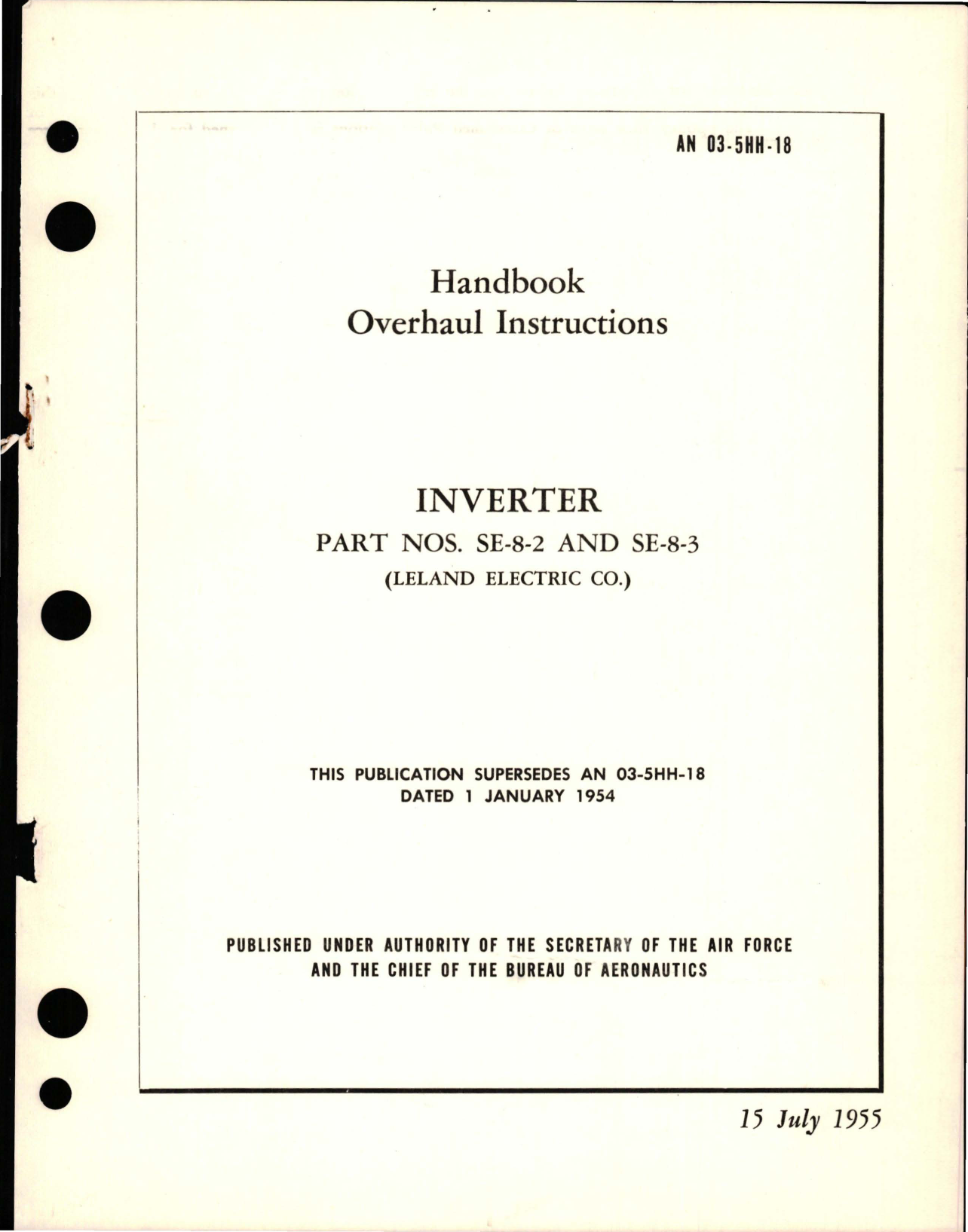 Sample page 1 from AirCorps Library document: Overhaul Instructions for Inverter - Parts SE-8-2 and SE-8-3