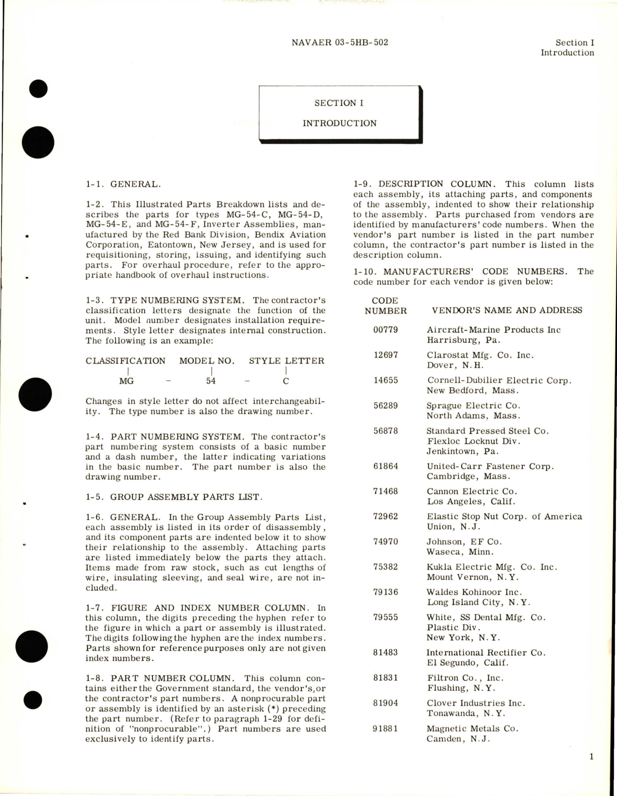 Sample page 5 from AirCorps Library document: Illustrated Parts Breakdown for Inverter Assembly - Types MG-54-C, MG-54-D, MG-54-E, and MG-54-F