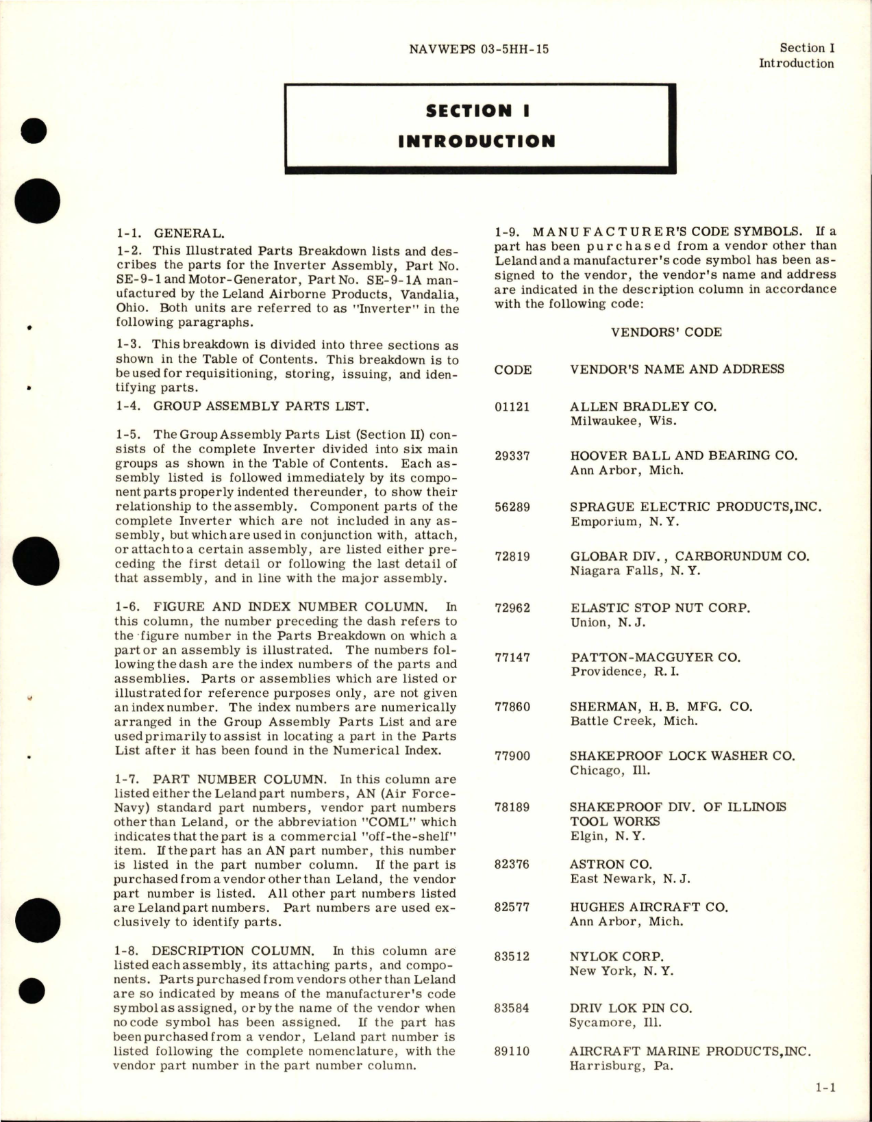 Sample page 5 from AirCorps Library document: Illustrated Parts Breakdown for Inverter - Part SE-9-1, and Motor Generator Part SE-9-1A