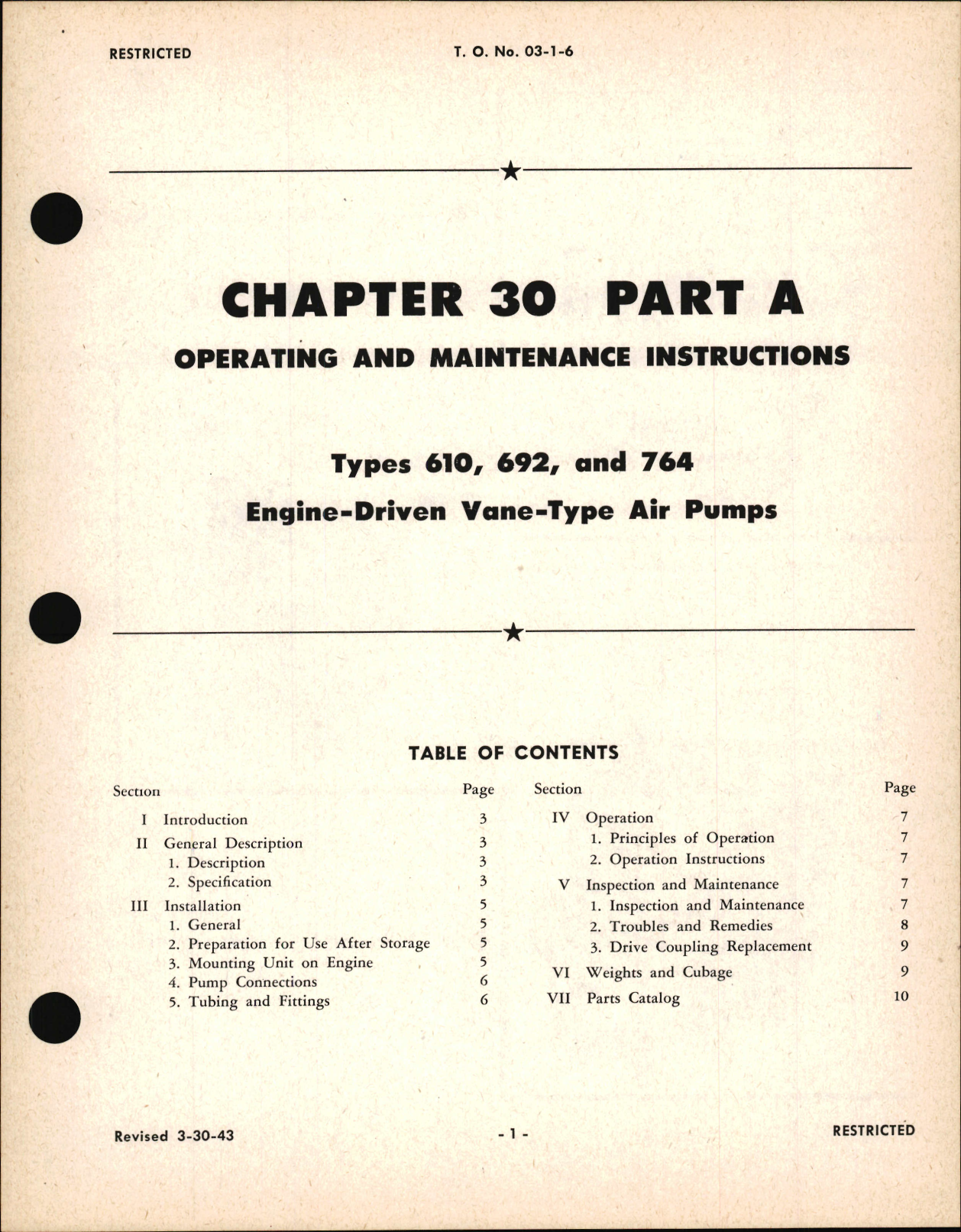 Sample page 1 from AirCorps Library document: Operating and Maintenance Instructions for Engine Driven Vane Type Air Pumps 