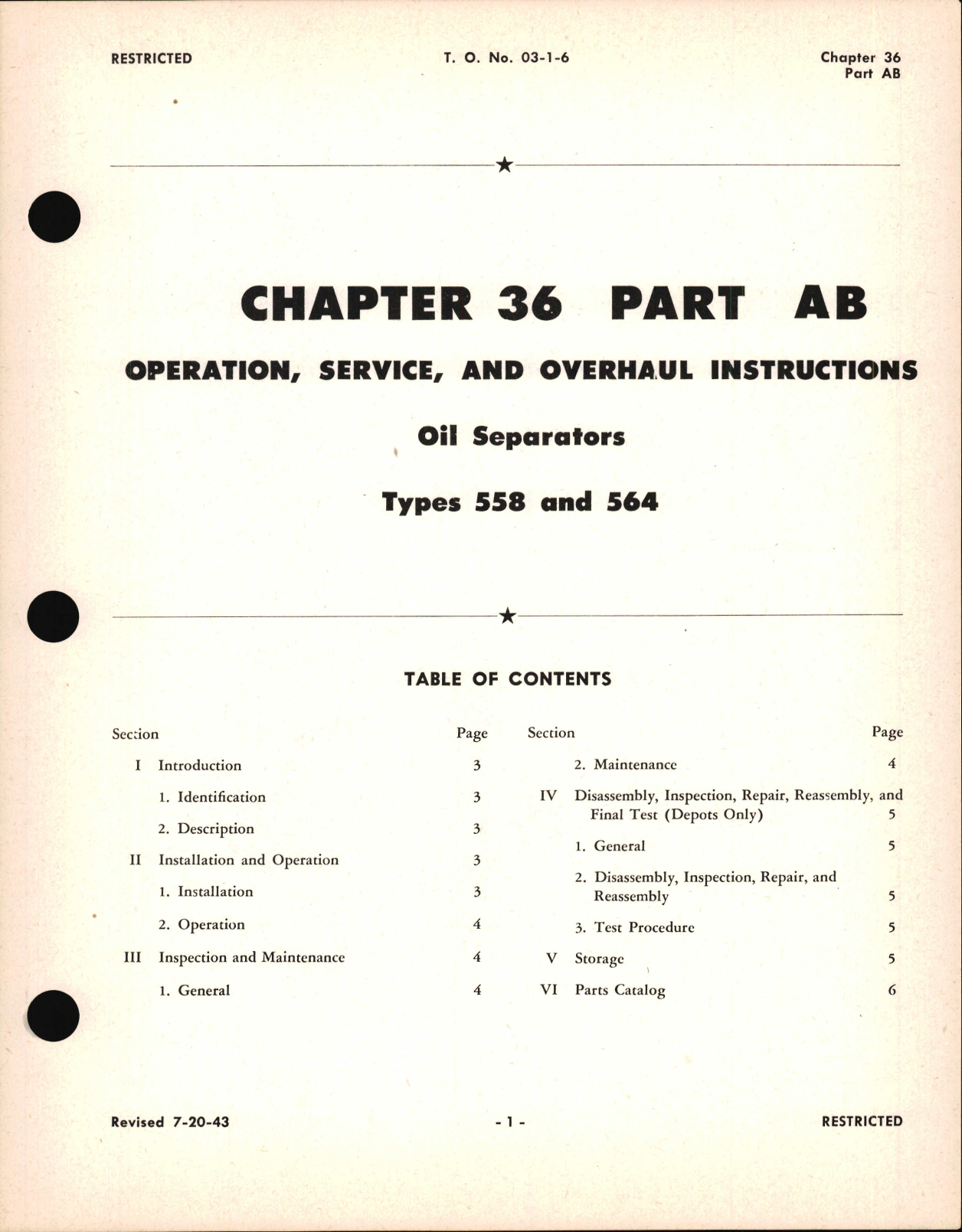 Sample page 1 from AirCorps Library document: Operation, Service, and Overhaul Instructions for Oil Separators, Chapter 36 Part AB