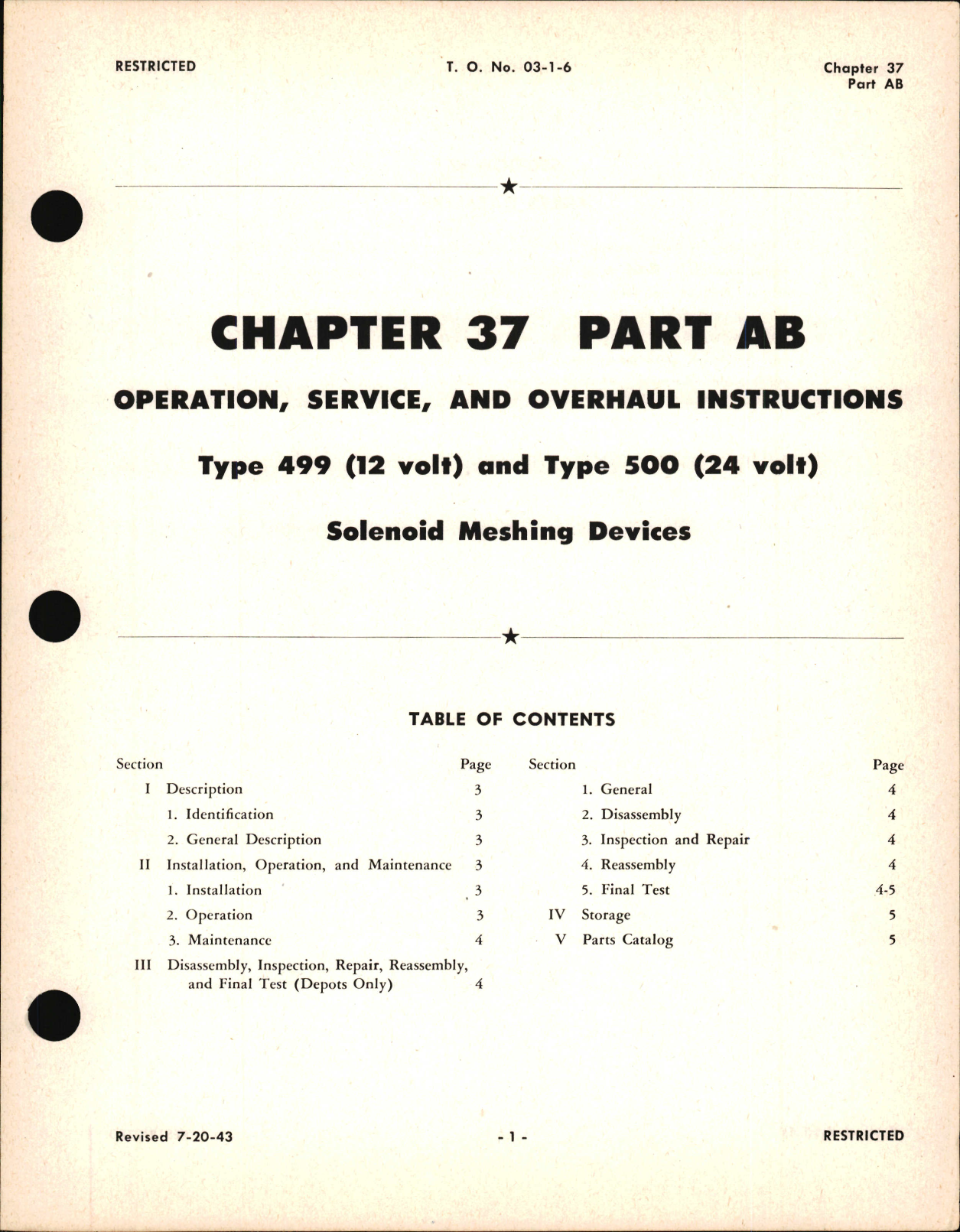 Sample page 1 from AirCorps Library document: Operation, Service, and Overhaul Instruction for Solenoid Meshing Devices, Chapter 37 Part AB