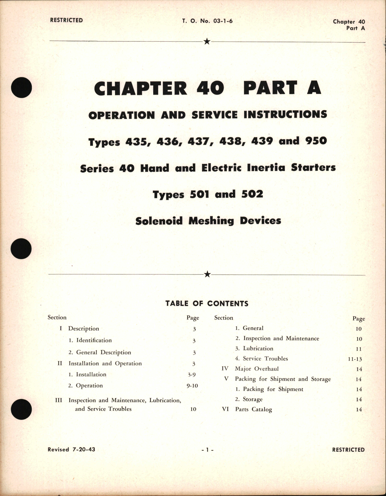 Sample page 1 from AirCorps Library document: Operation and Service Instructions for Hand and Electric Inertia Starters and Solenoid Meshing Devices, Chapter 40 Part A