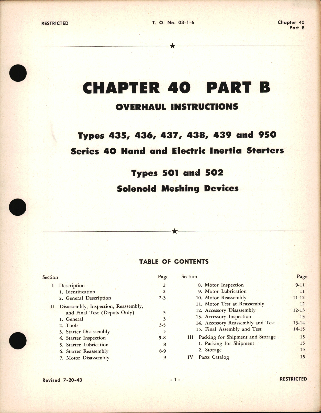 Sample page 1 from AirCorps Library document: Overhaul Instructions for Hand and Electric Inertia Starters and Solenoid Meshing Devices, Chapter 40 Part B