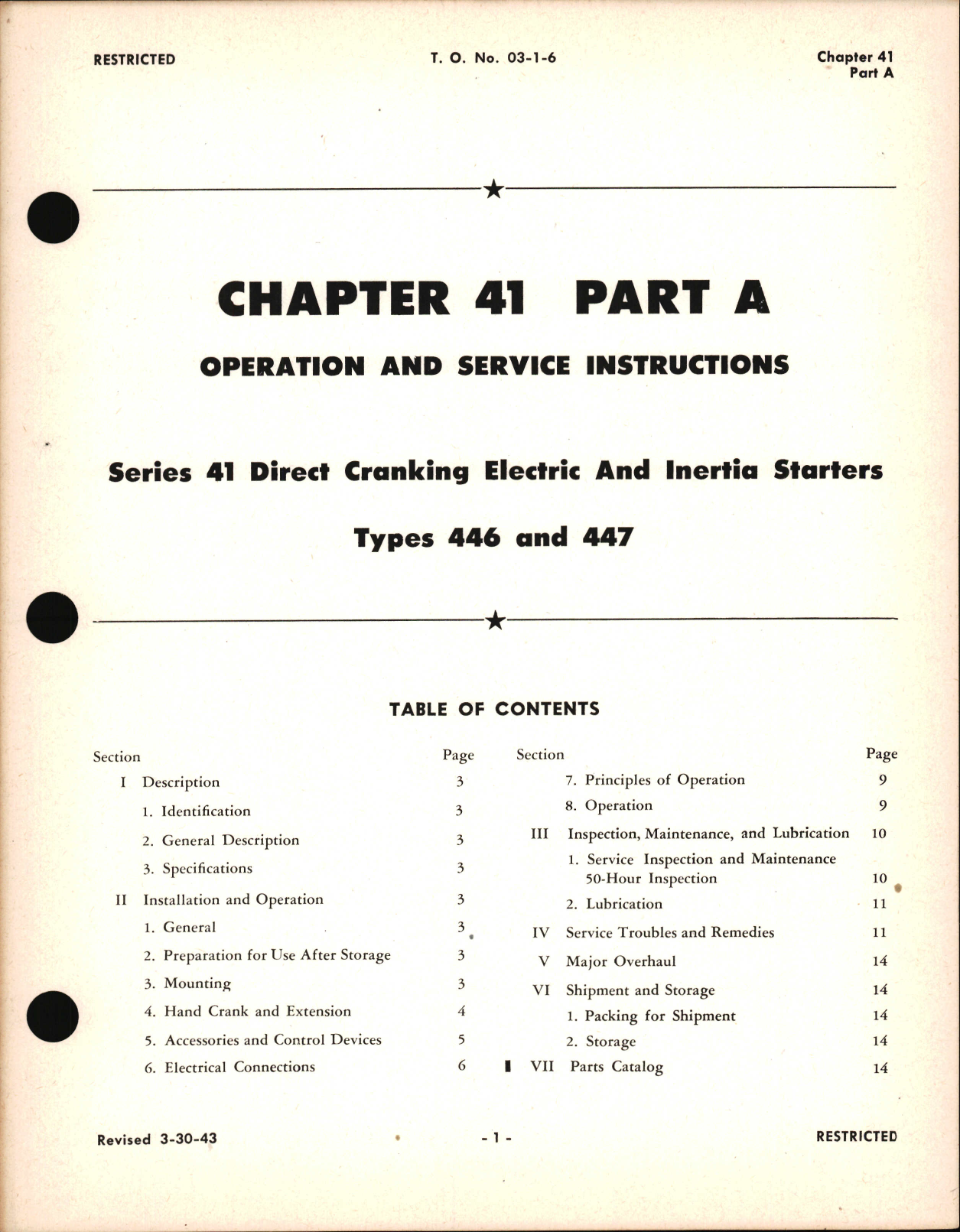 Sample page 1 from AirCorps Library document: Operation and Service Instructions for Direct Cranking Electric and Inertia Starters, Chapter 41 Part A