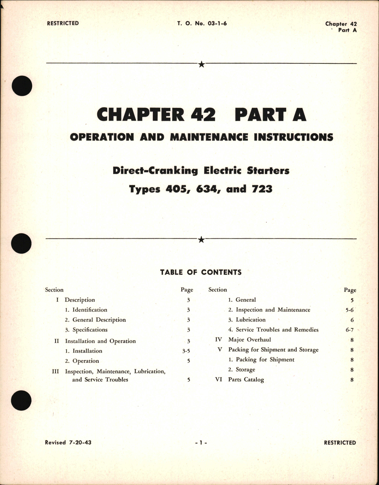 Sample page 1 from AirCorps Library document: Operation and Maintenance Instructions for Direct Cranking Electric Starters, Chapter 42 Part A