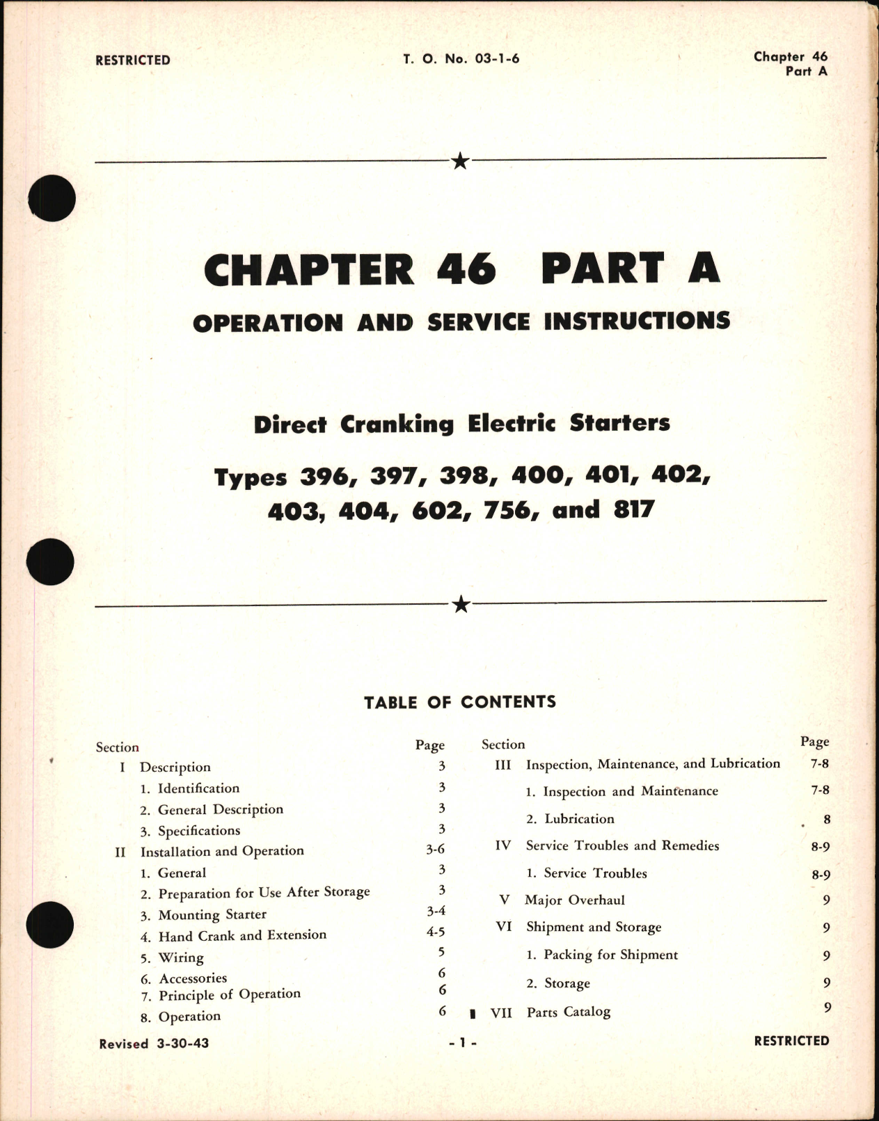 Sample page 1 from AirCorps Library document: Operation and Service Instructions for Direct Cranking Electric Starters, Chapter 46 Part A