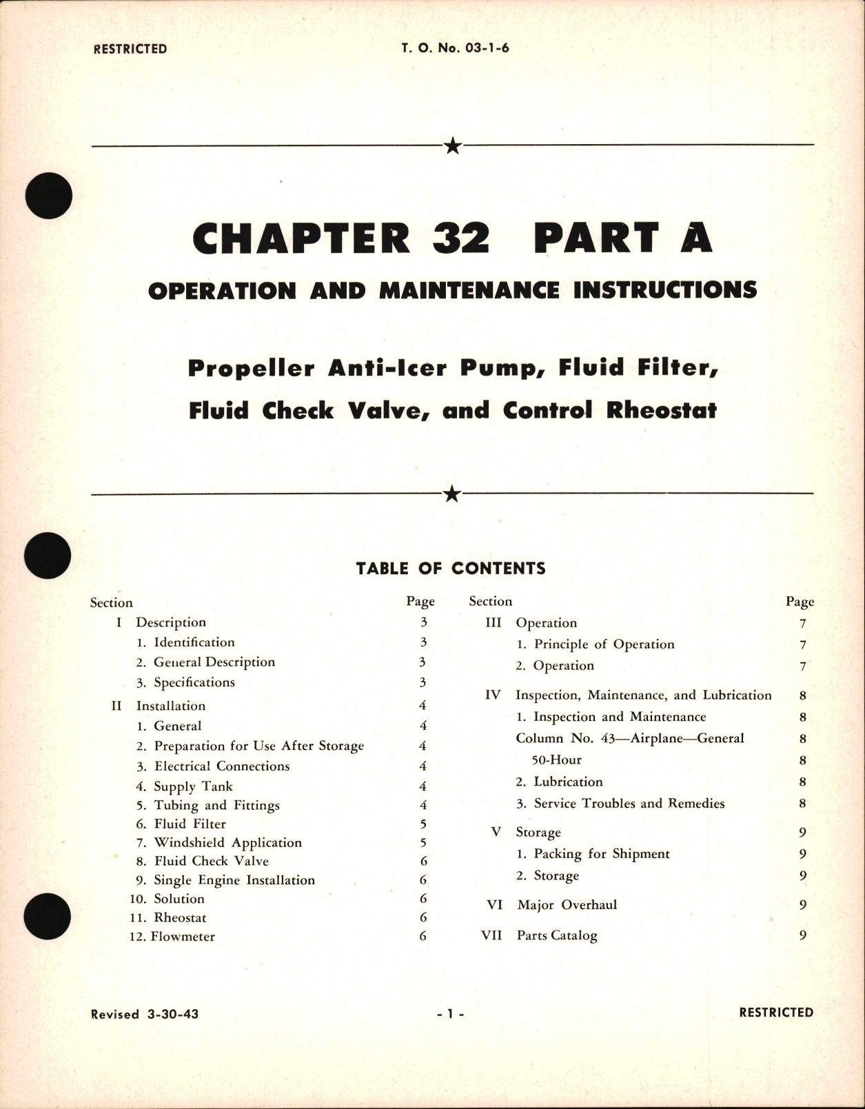 Sample page 1 from AirCorps Library document: Operation and Maintenance Instruction for Propeller Anti-Icer Pump, Fluid Filter, Fluid Check Valve, and Control Rheostat, Chapter 32 Part A