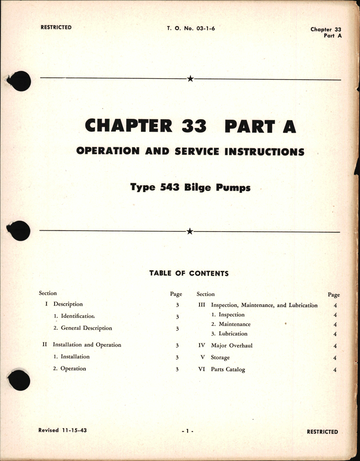 Sample page 1 from AirCorps Library document: Operation & Service Instructions for Bilge Pumps, Chapter 33 Part A