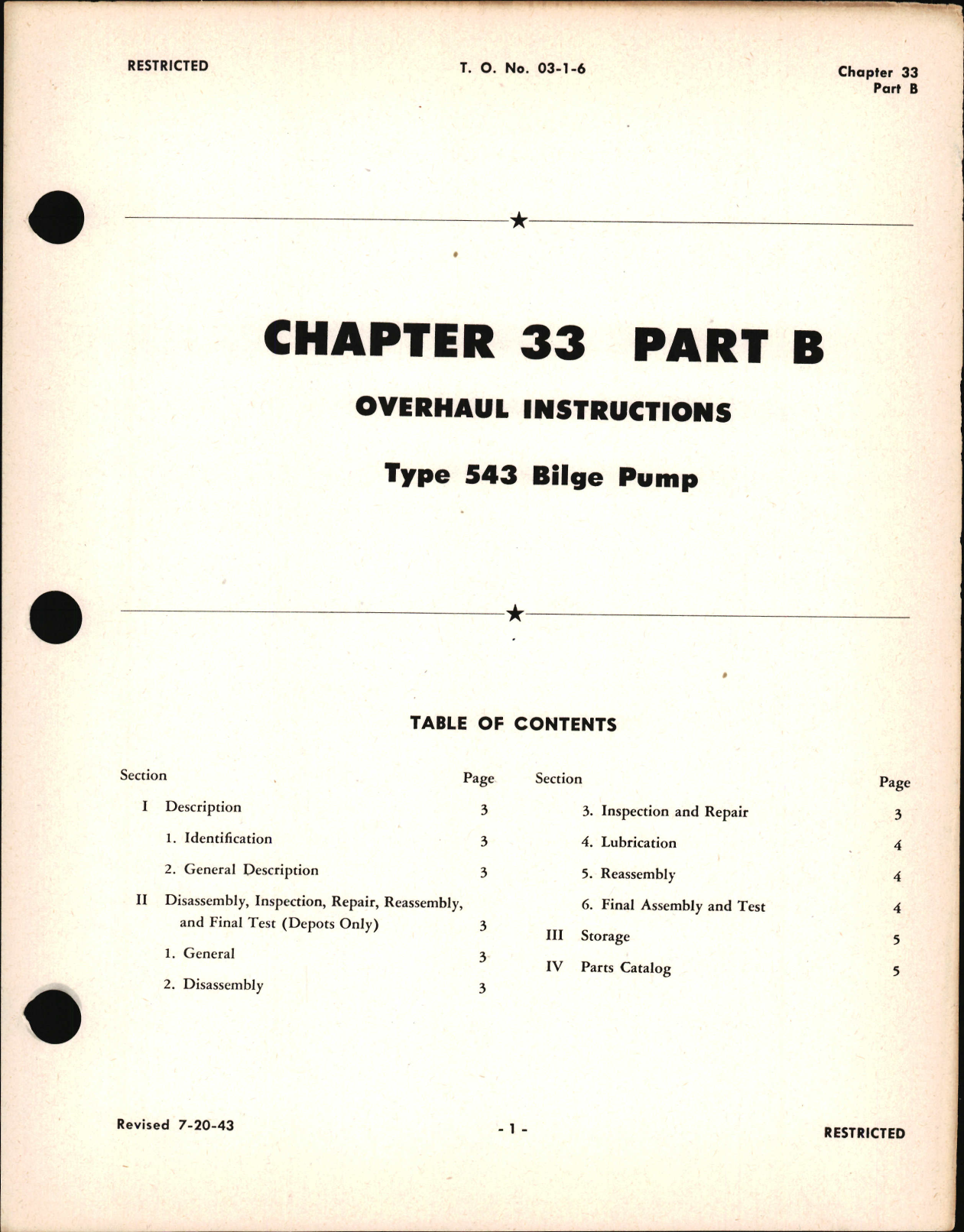 Sample page 1 from AirCorps Library document: Overhaul Instructions for Type 543 Bilge Pump, Chapter 33 Part B