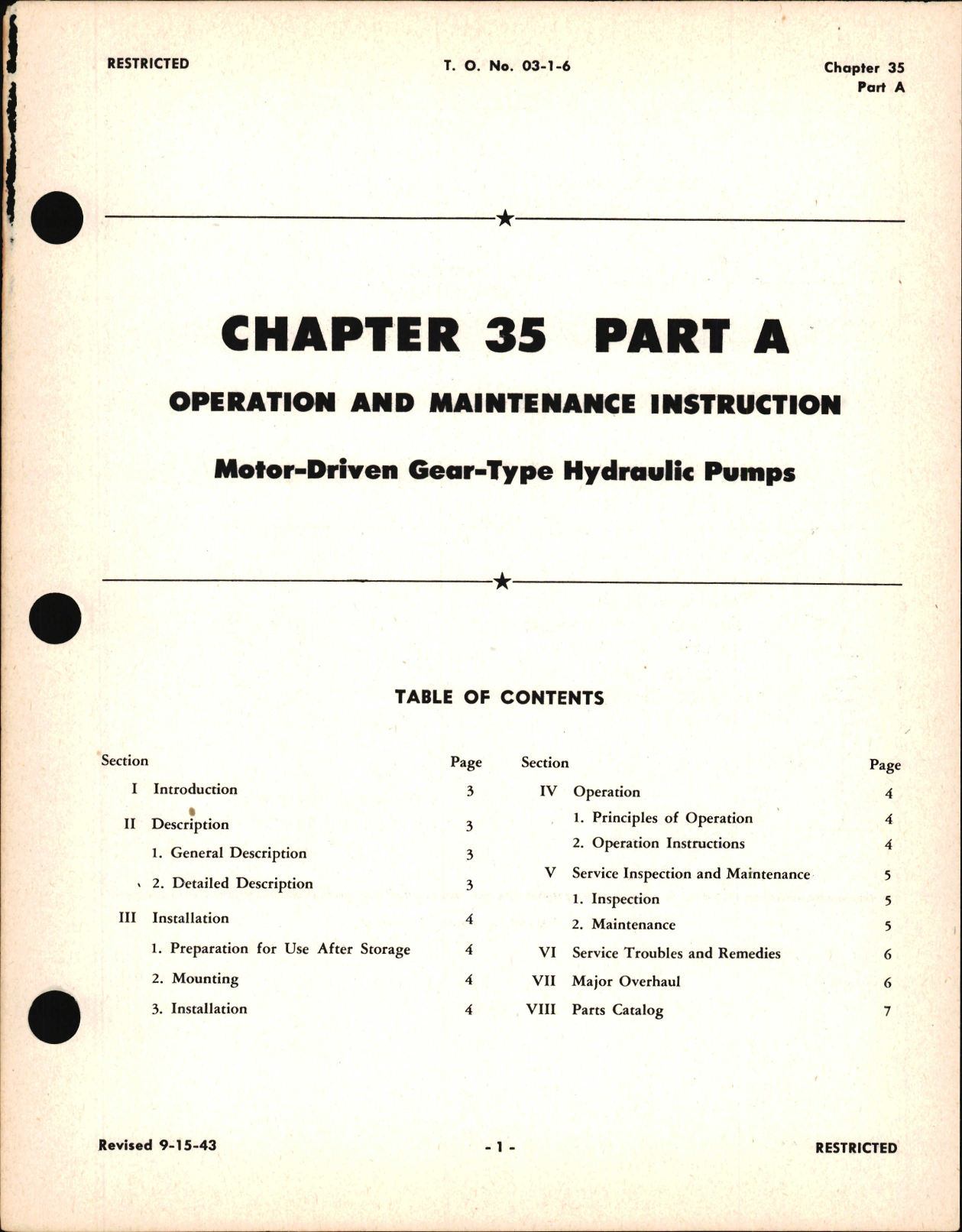 Sample page 1 from AirCorps Library document: Operation & Maintenance Instruction for Motor Driven Gear Type Hydraulic Pumps, Chapter 35 Part A
