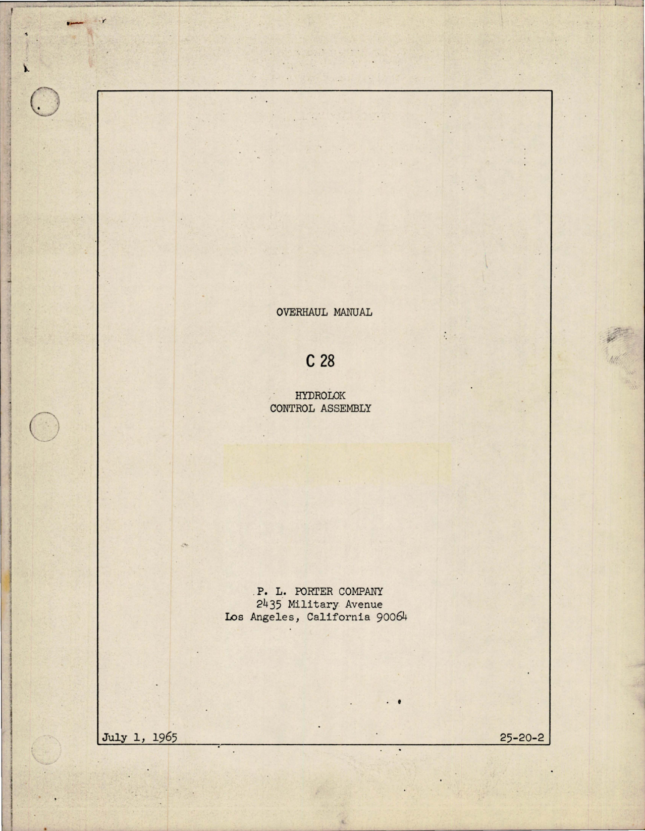 Sample page 1 from AirCorps Library document: Overhaul Manual for Hydrolok Control Assembly - C-28 