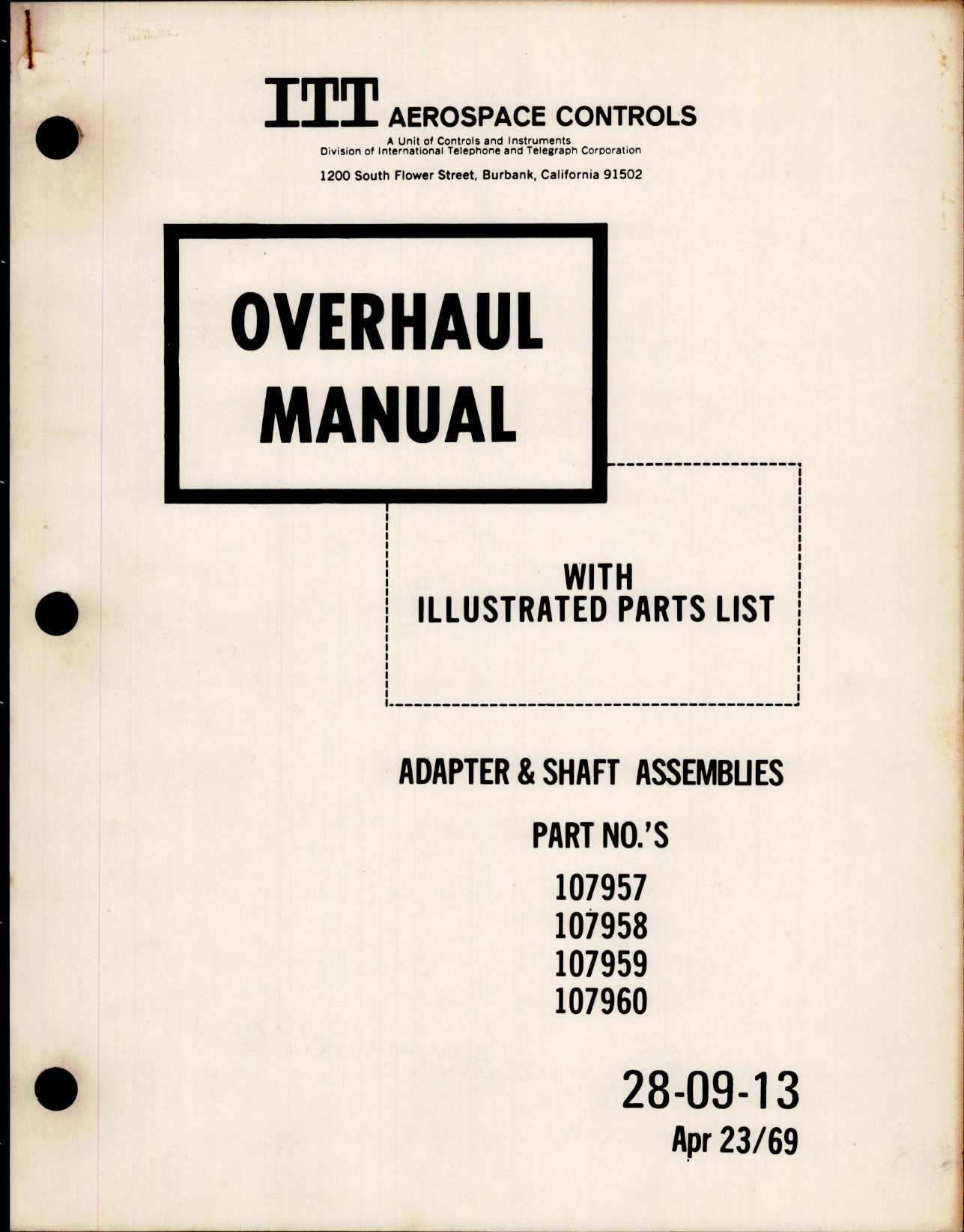 Sample page 1 from AirCorps Library document: Overhaul with Parts List for Adapter and Shaft Assemblies - Parts 107957, 107958, 107959 and 107960