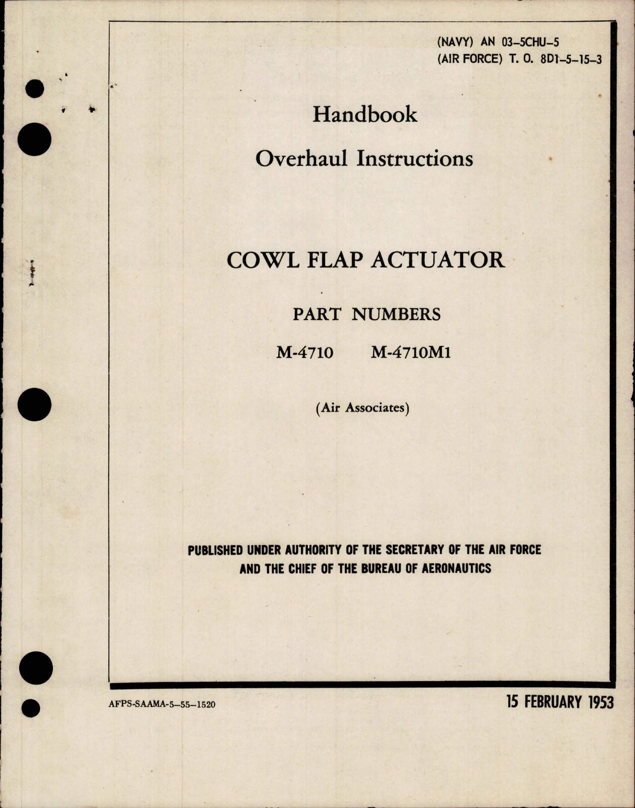 Sample page 1 from AirCorps Library document: Overhaul Instructions for Cowl Flap Actuator - Parts M-4710 and M-4710M1 