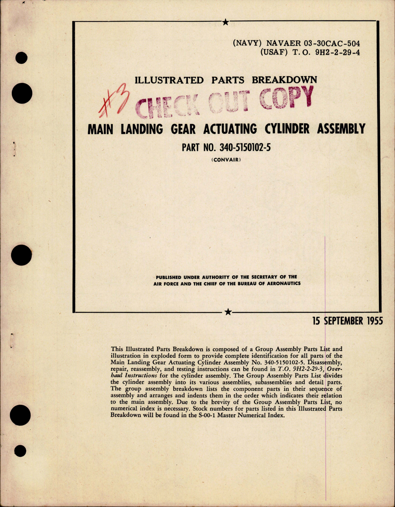 Sample page 1 from AirCorps Library document: Illustrated Parts Breakdown for Main Landing Gear Actuating Cylinder Assembly - Part 340-5150102-5 