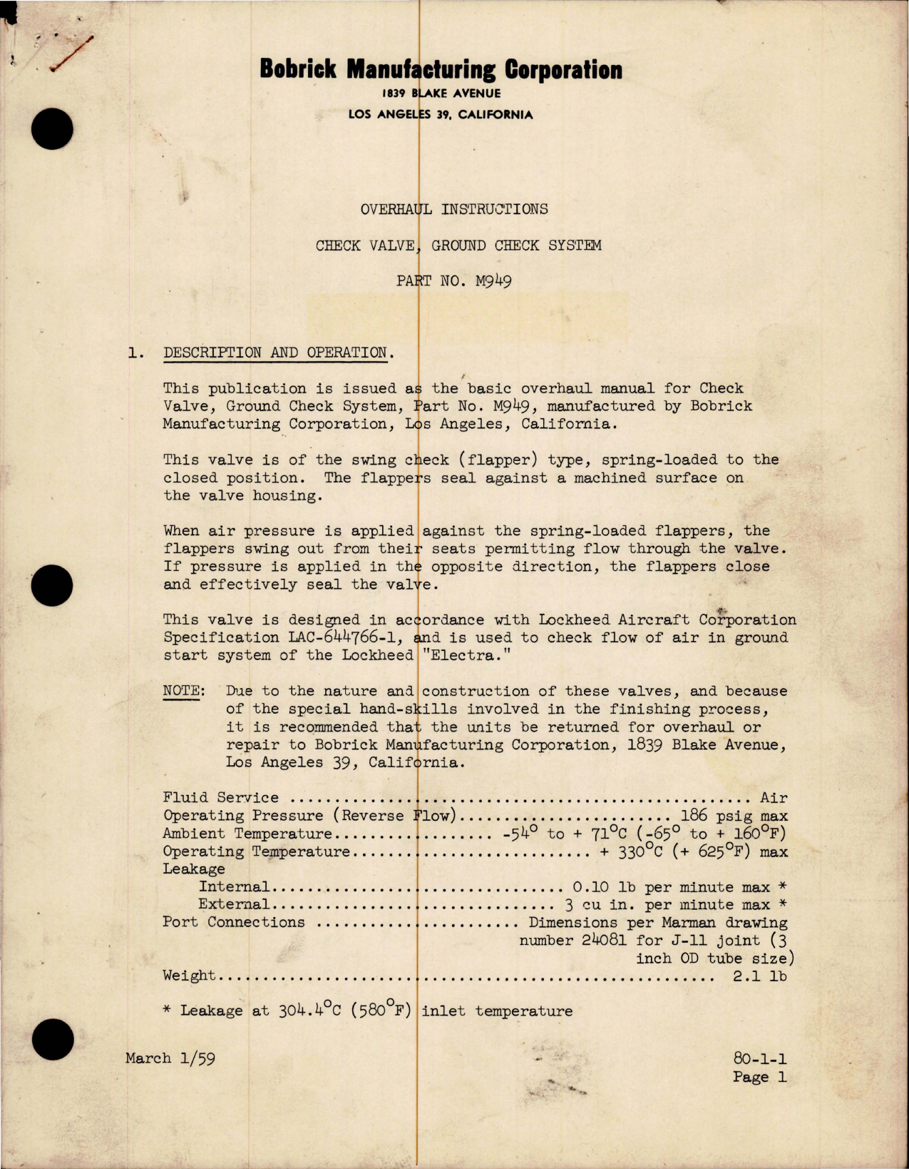 Sample page 1 from AirCorps Library document: Overhaul Instructions for Ground Check System Check Valve - Part M949 