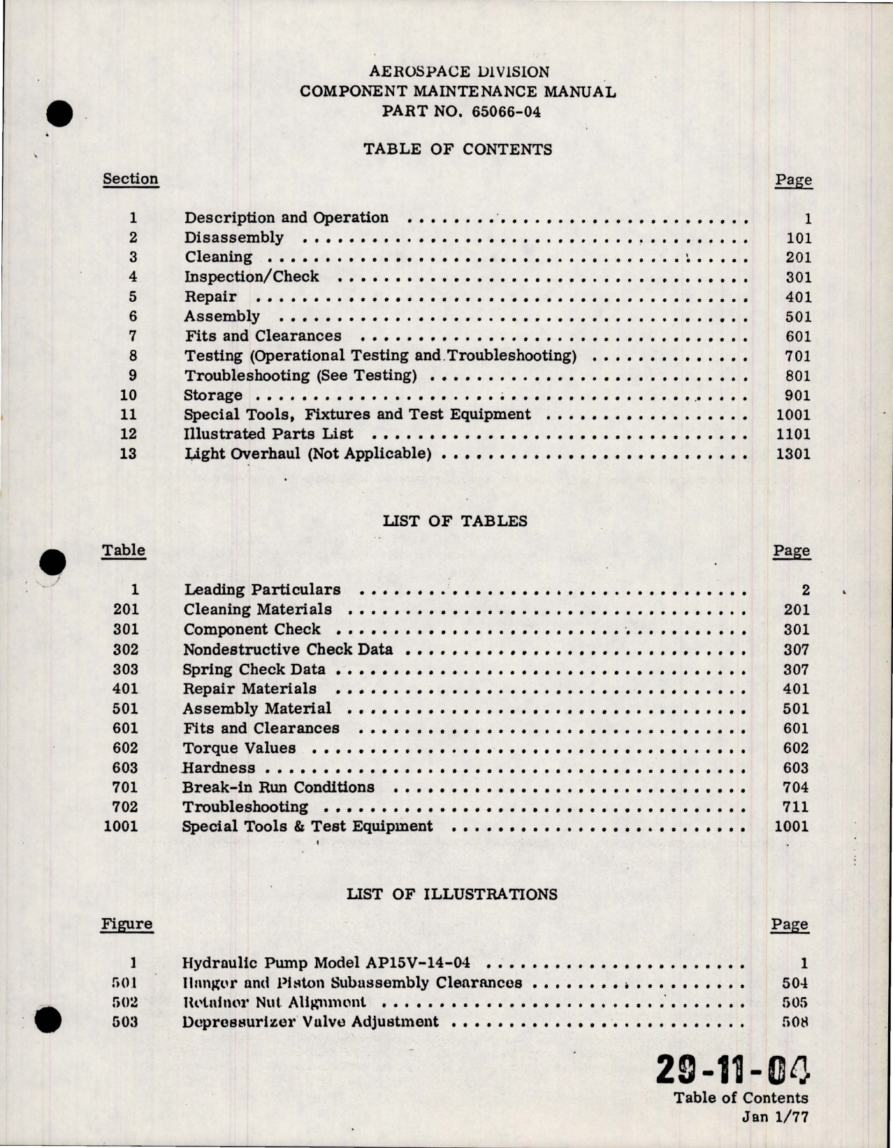 Sample page 7 from AirCorps Library document: Maintenance Manual for Hydraulic Pump - Part 65066-04 - Model AP15V-14-04 