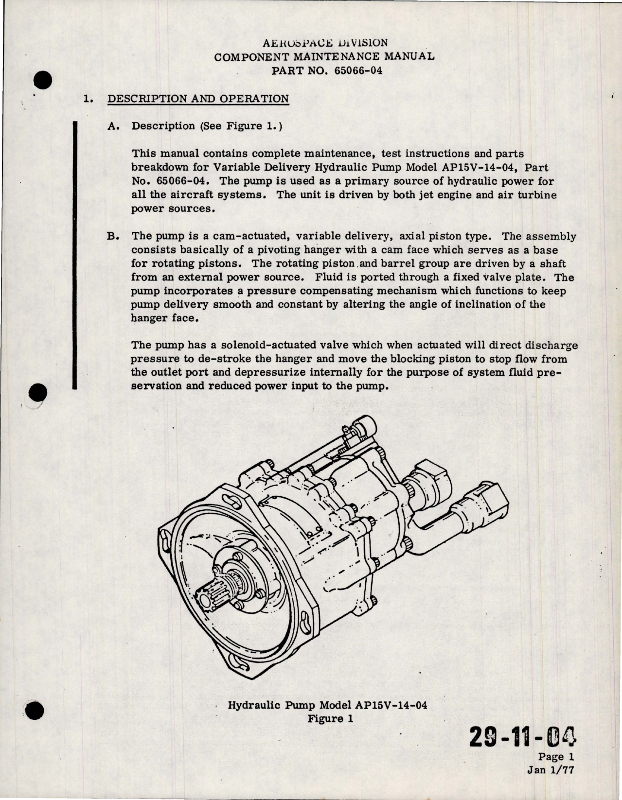 Sample page 9 from AirCorps Library document: Maintenance Manual for Hydraulic Pump - Part 65066-04 - Model AP15V-14-04 