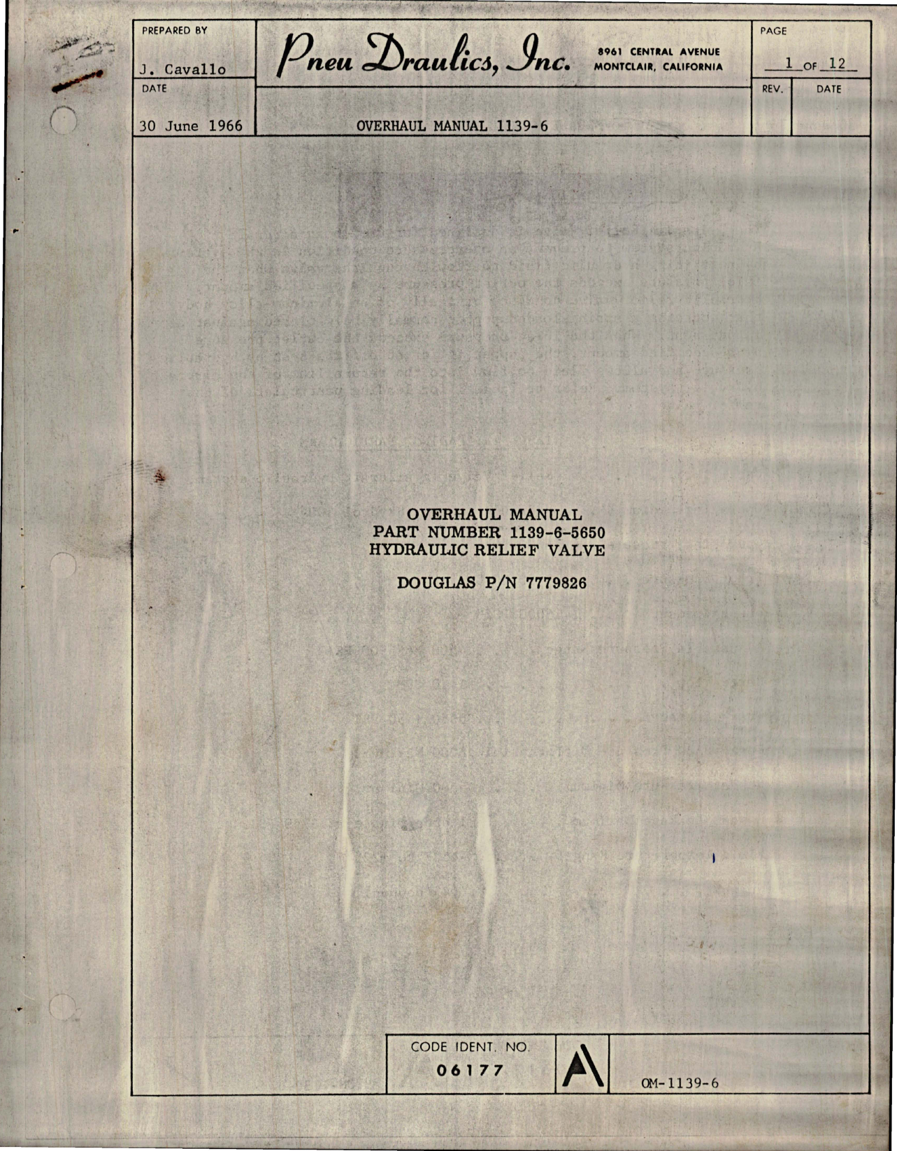 Sample page 1 from AirCorps Library document: Overhaul Manual for Hydraulic Relief Valve - Part 1139-6-5650  