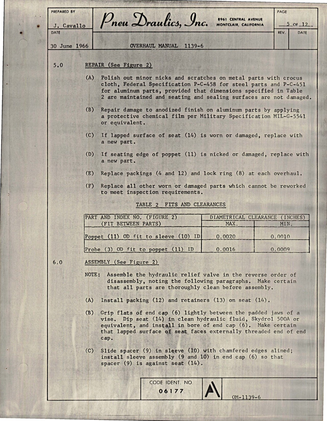 Sample page 5 from AirCorps Library document: Overhaul Manual for Hydraulic Relief Valve - Part 1139-6-5650  