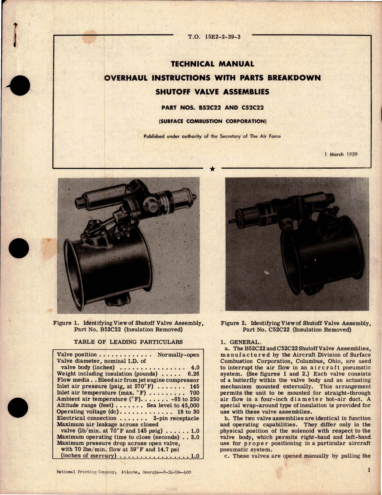 Sample page 1 from AirCorps Library document: Overhaul Instructions with Parts Breakdown for Shutoff Valve Assemblies - Part B52C22 and C52C22 