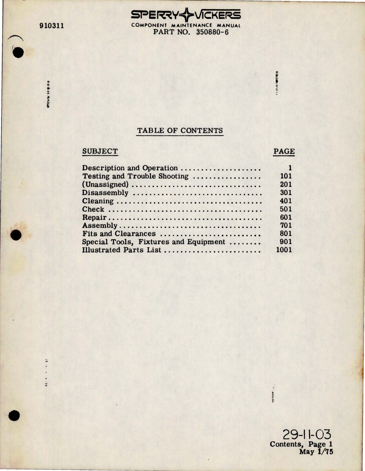 Sample page 7 from AirCorps Library document: Maintenance Manual for Variable Displacement Hydraulic Pump - Parts 350880-6 - Model PV3-240-2F