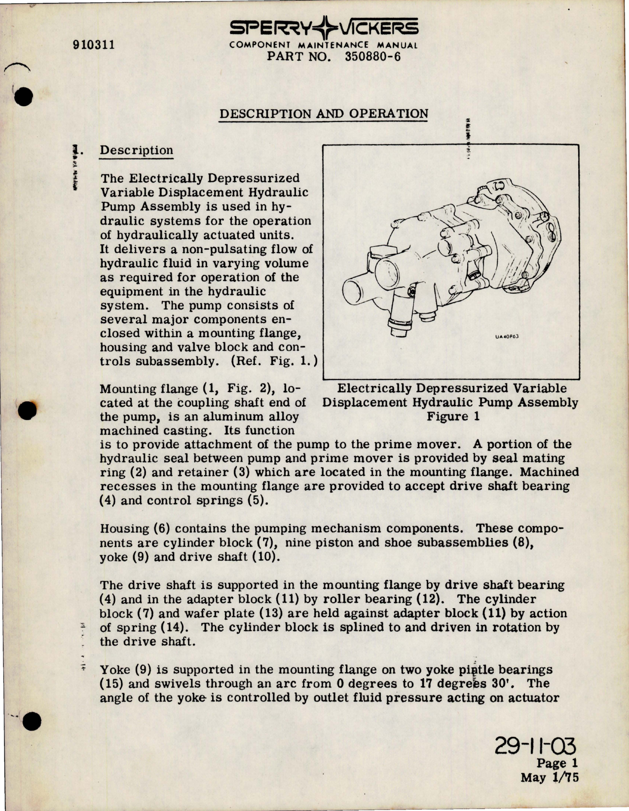 Sample page 9 from AirCorps Library document: Maintenance Manual for Variable Displacement Hydraulic Pump - Parts 350880-6 - Model PV3-240-2F