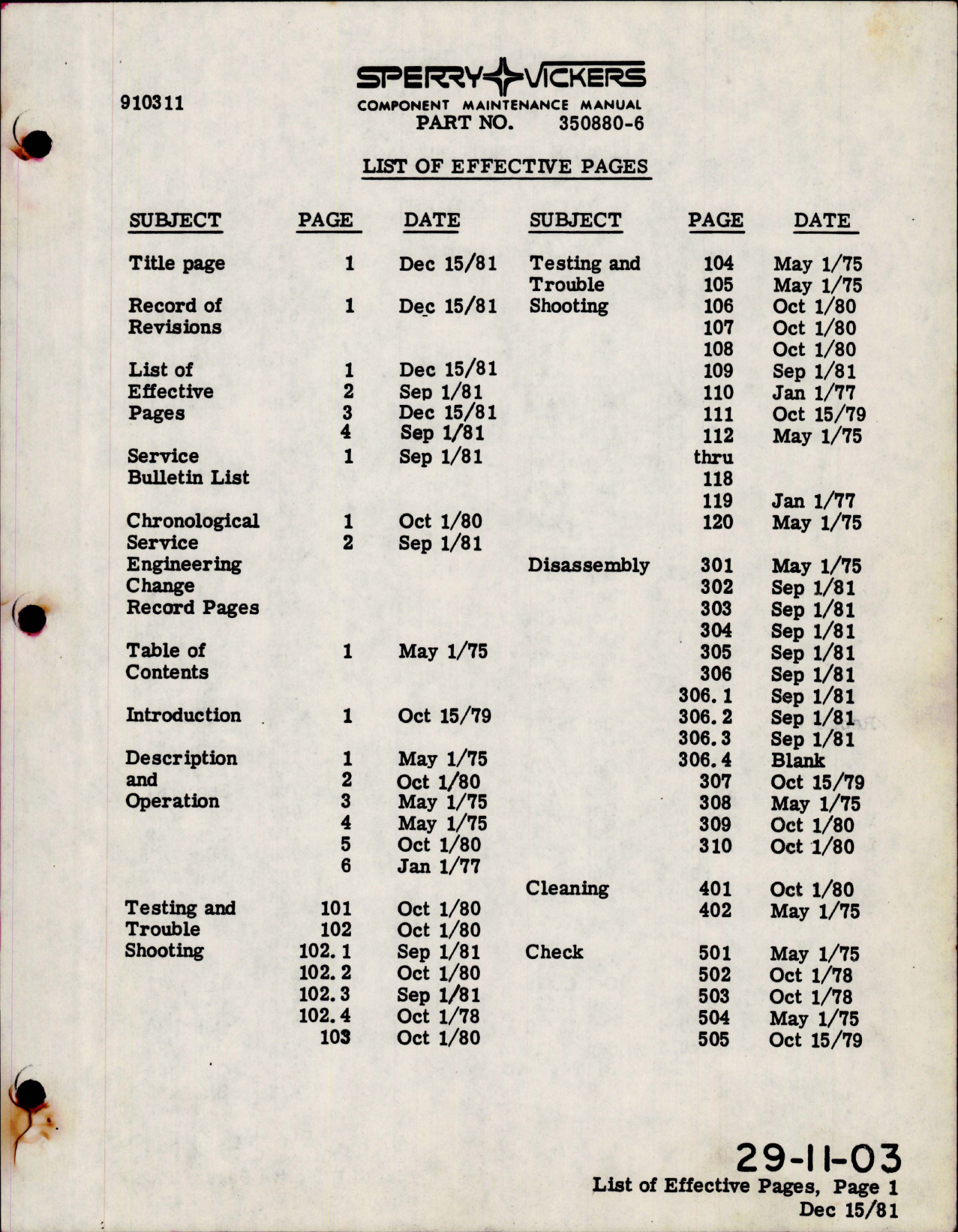 Sample page 5 from AirCorps Library document: Maintenance Manual with Parts List for Variable Displacement Hydraulic Pump - Model PV3-240-2F - Part 350880-6 