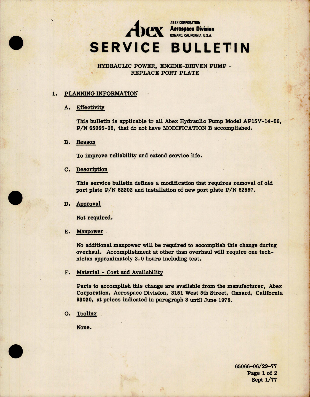 Sample page 1 from AirCorps Library document: Hydraulic Power - Engine Driven - Pump Replace Port Plate 