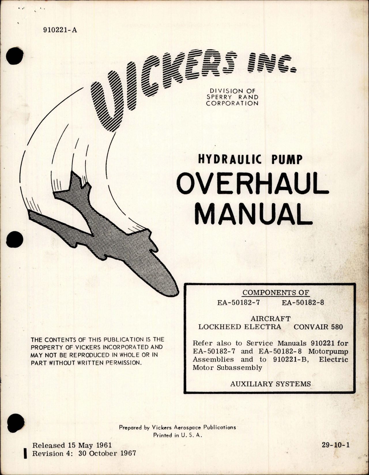 Sample page 1 from AirCorps Library document: Overhaul Manual for Hydraulic Motorpump - Models EA-50182-7 and EA-50182-8 - Revision 4 