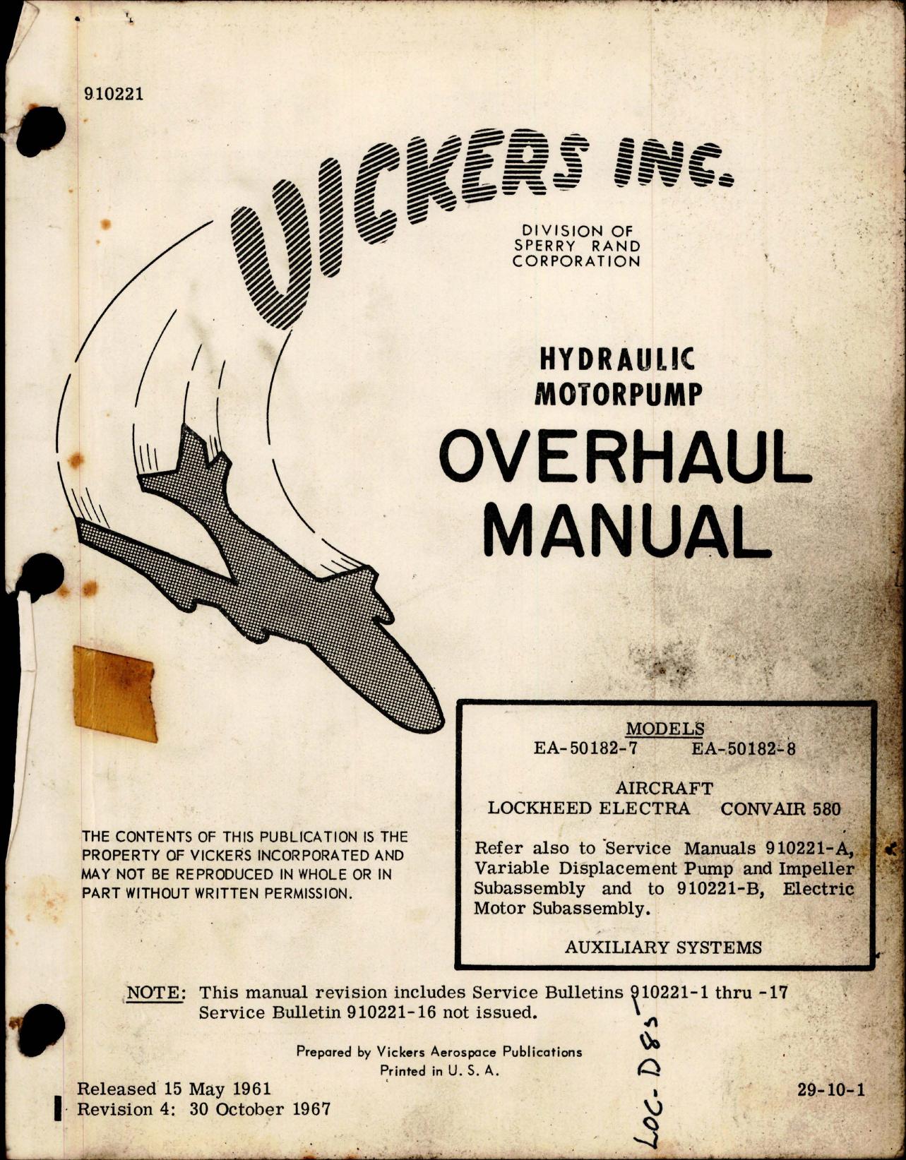 Sample page 1 from AirCorps Library document: Overhaul Manual for Hydraulic Motorpump - Models EA-50182-7 and EA-50182-8 - Revision 4 