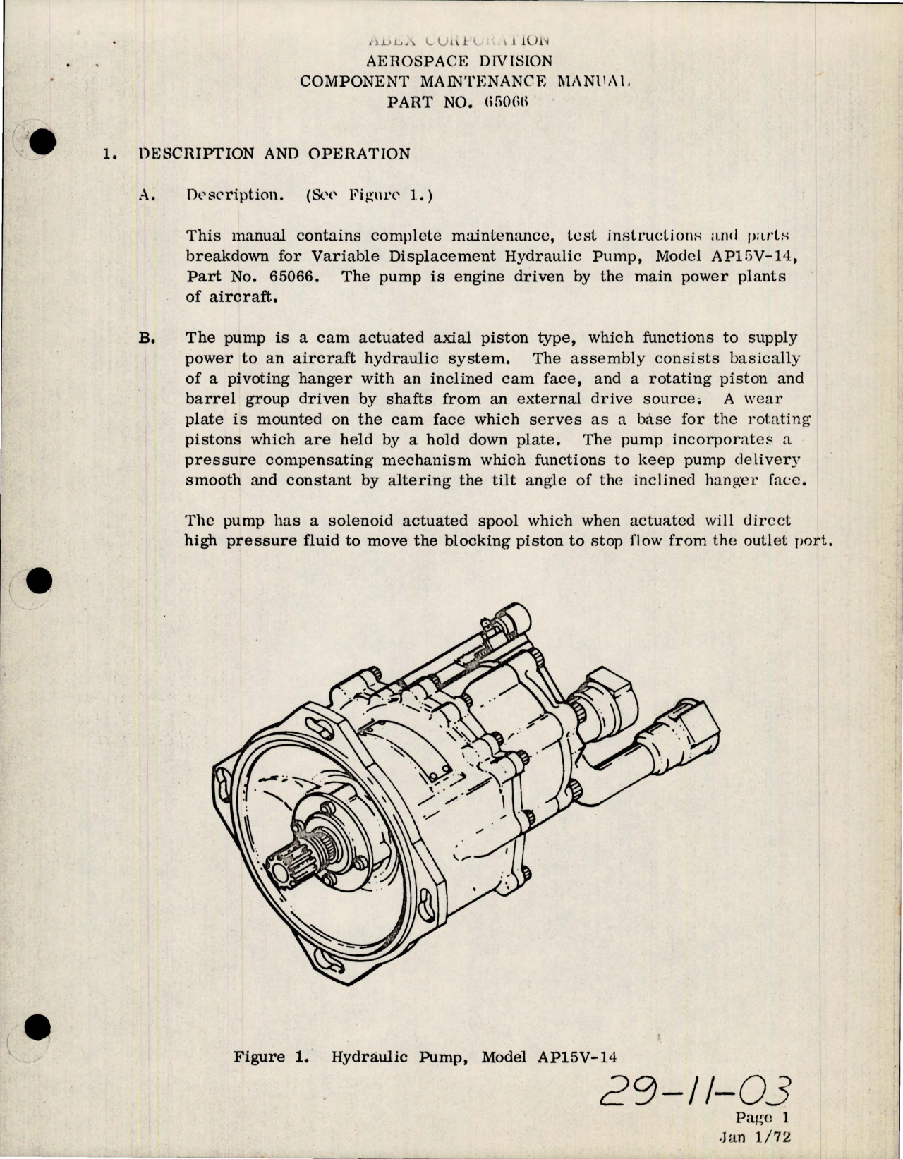 Sample page 7 from AirCorps Library document: Component Maintenance Manual for Hydraulic Pump - Part 65066 - Model AP15V-14 