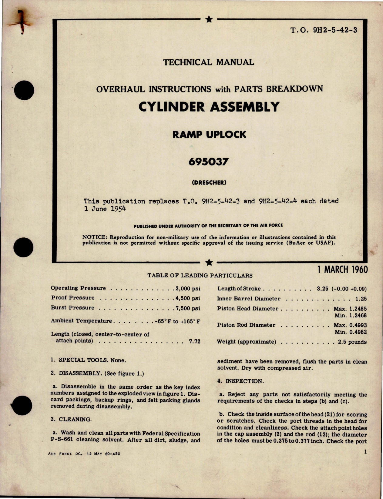 Sample page 1 from AirCorps Library document: Overhaul Instructions with Parts for Cylinder Assembly - Ramp Uplock - Part 695037 