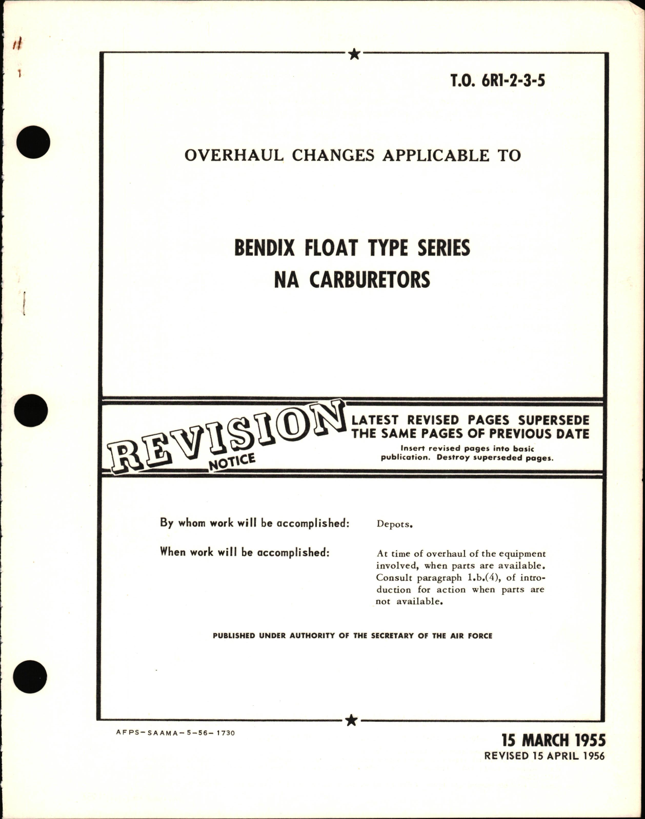 Sample page 1 from AirCorps Library document: Overhaul Changes Applicable to Bendix Float Type Series NA Carburetors