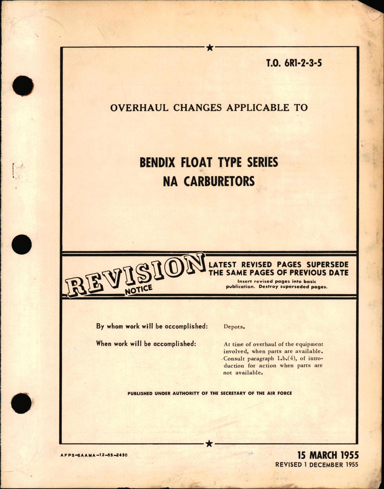 Sample page 1 from AirCorps Library document: Overhaul Changes Applicable to Bendix Float Type Series NA Carburetors