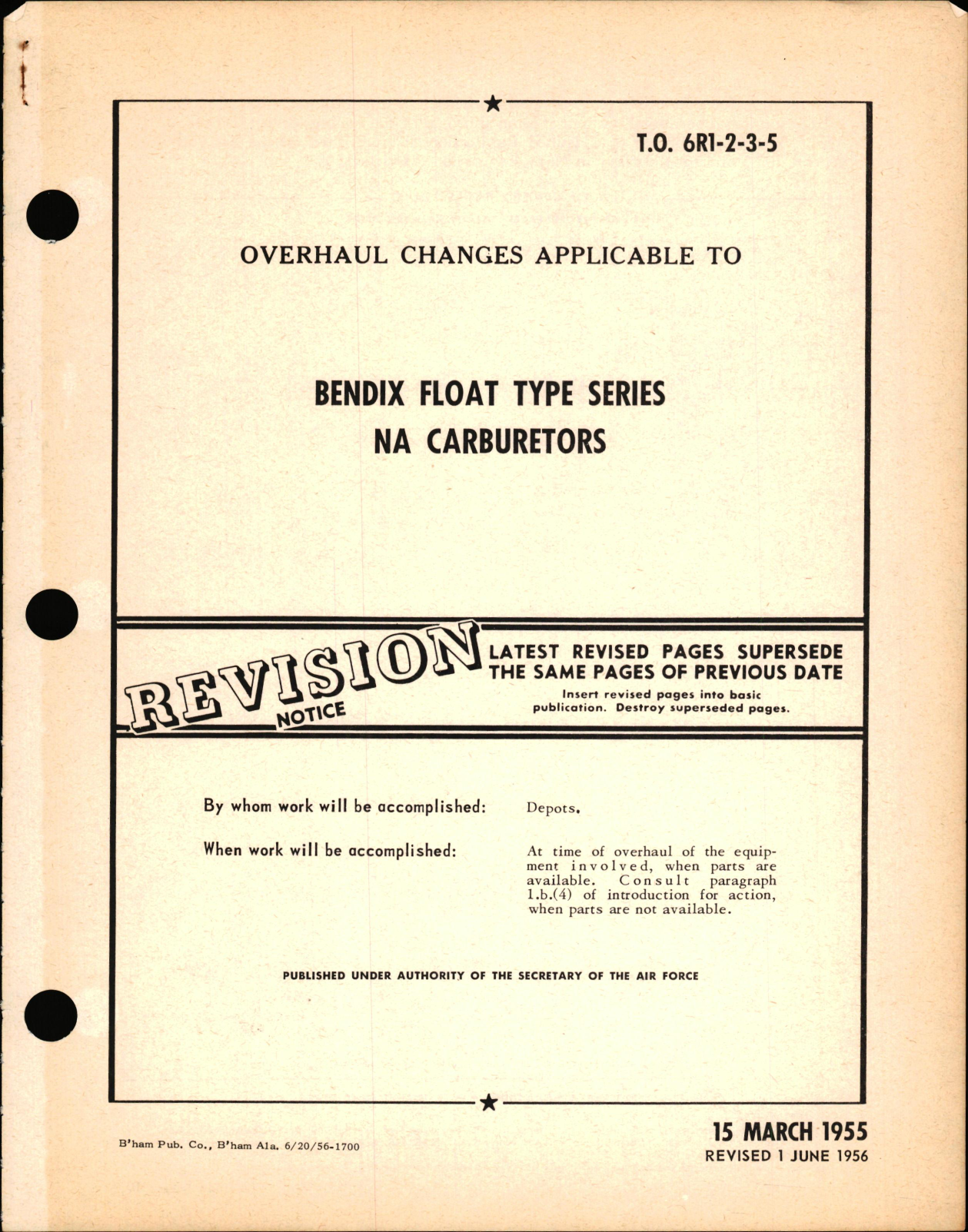 Sample page 1 from AirCorps Library document: Overhaul Changes Applicable to Bendix Float Type Series NA Carburetors