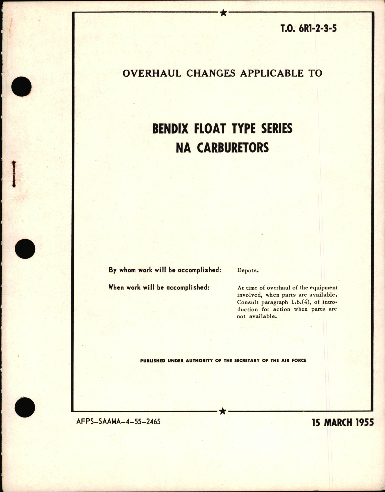 Sample page 1 from AirCorps Library document: Overhaul Changes Applicable to Bendix Float Type Series NA Carburetors