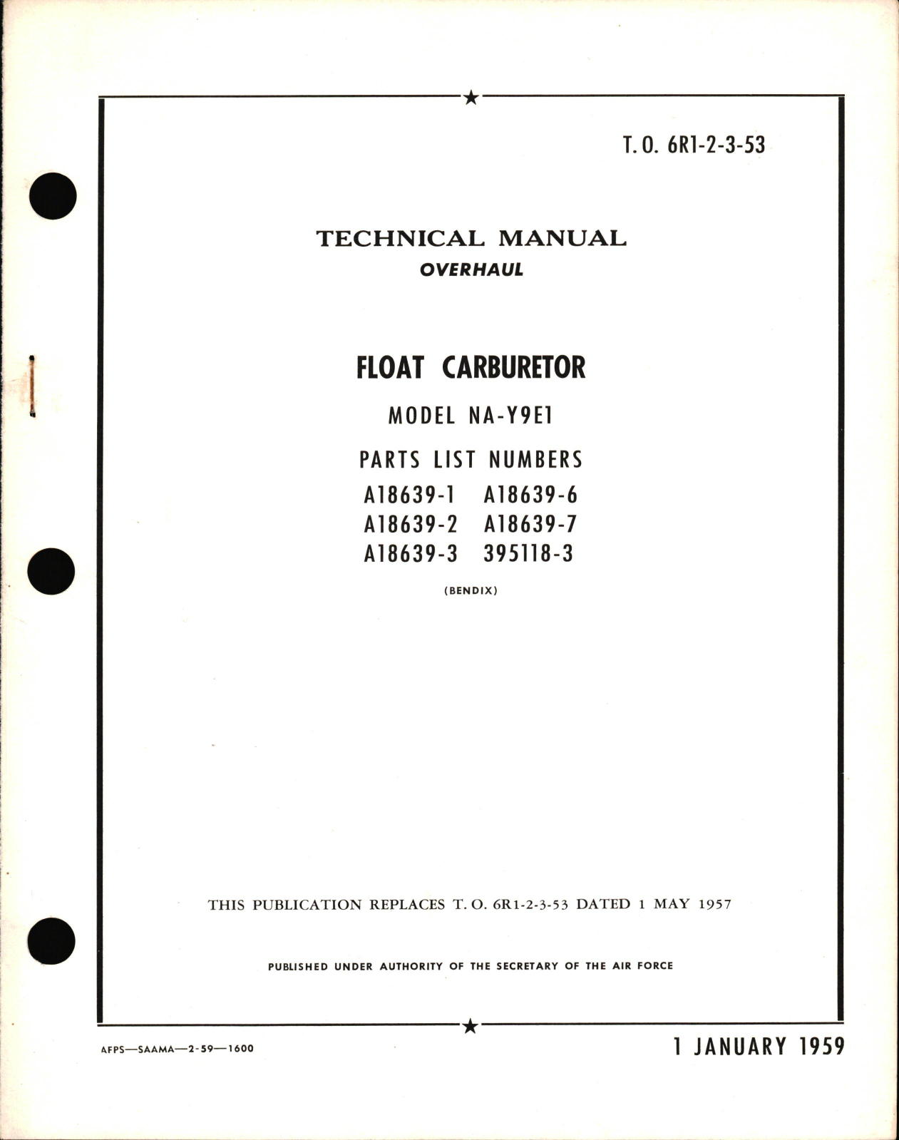 Sample page 1 from AirCorps Library document: Overhaul Manual for Float Carburetor Model NA-Y9E1