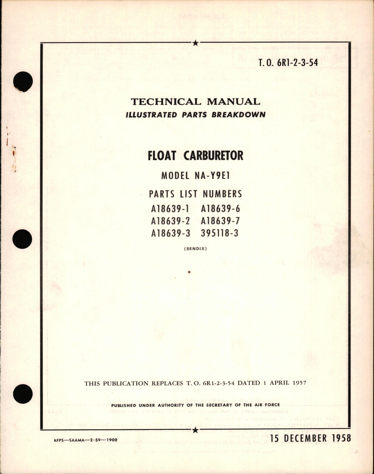 Sample page 1 from AirCorps Library document: Illustrated Parts Breakdown for Float Carburetor Model NA-Y9E1