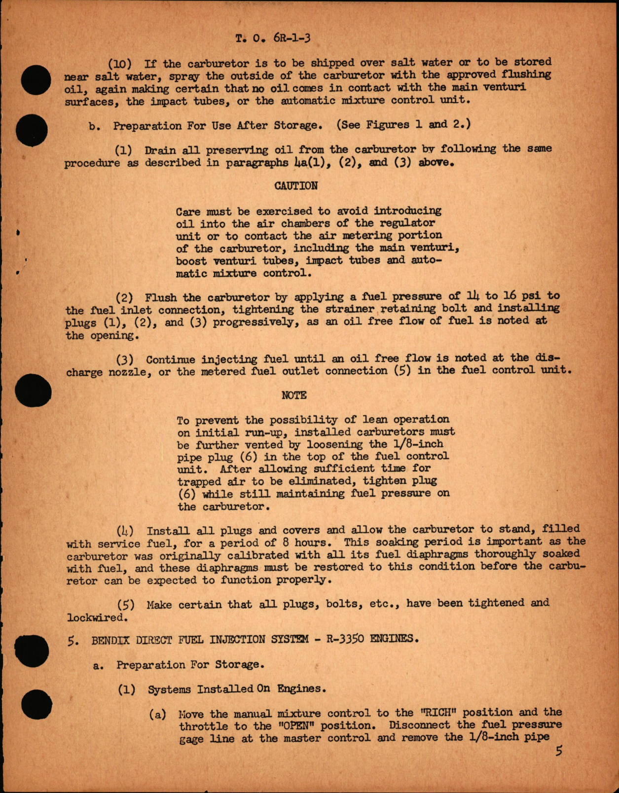 Sample page 5 from AirCorps Library document: Preparation for Storage & for Use After Storage for Carburetors, Direct Fuel Injection Pumps & Direct Fuel Injections Systems