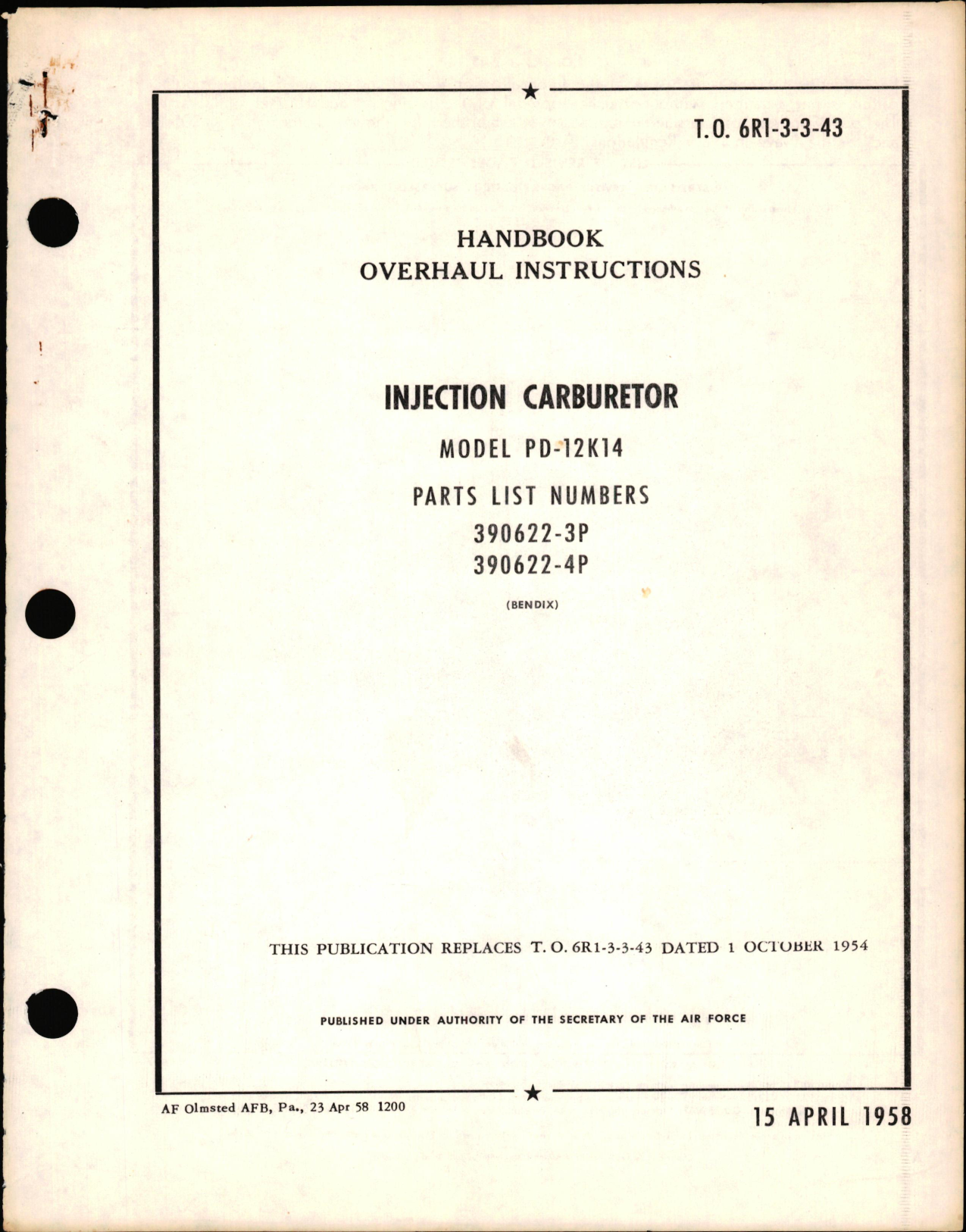 Sample page 1 from AirCorps Library document: Overhaul Instructions for Injection Carburetor Model PD-12K14 