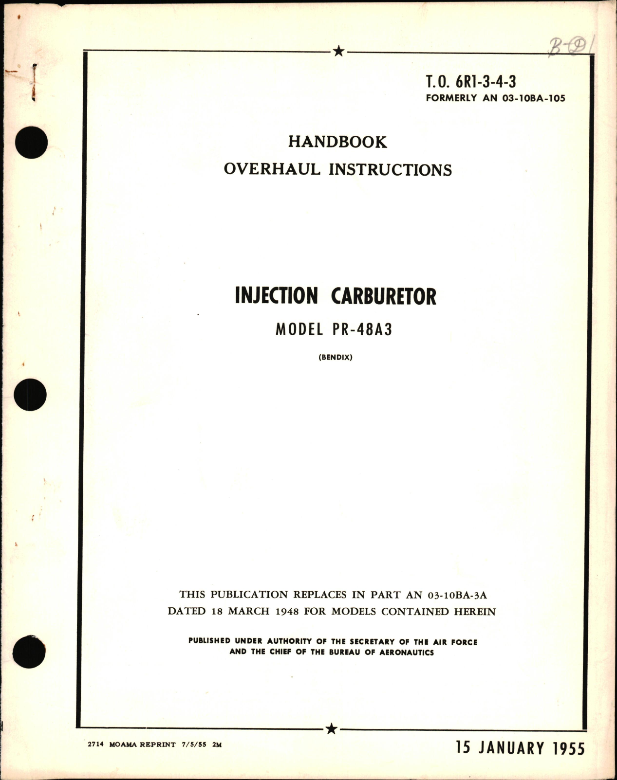 Sample page 1 from AirCorps Library document: Overhaul Instructions for Injection Carburetor Model PR-48A3